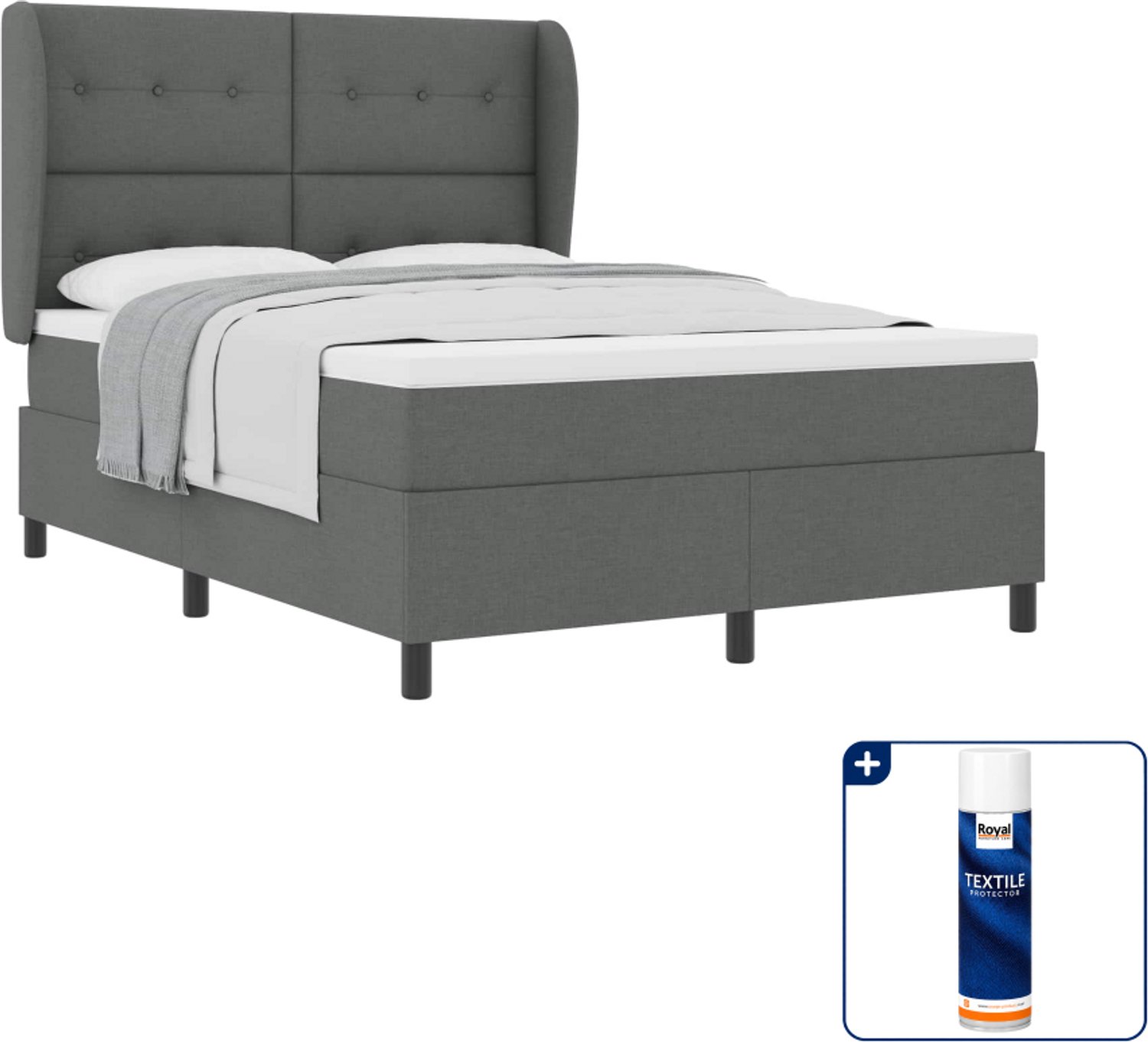 vidaXL boxspring - Queensize 160 x 200 cm - donkergrijs - Inclusief textielbeschermer 500 ml