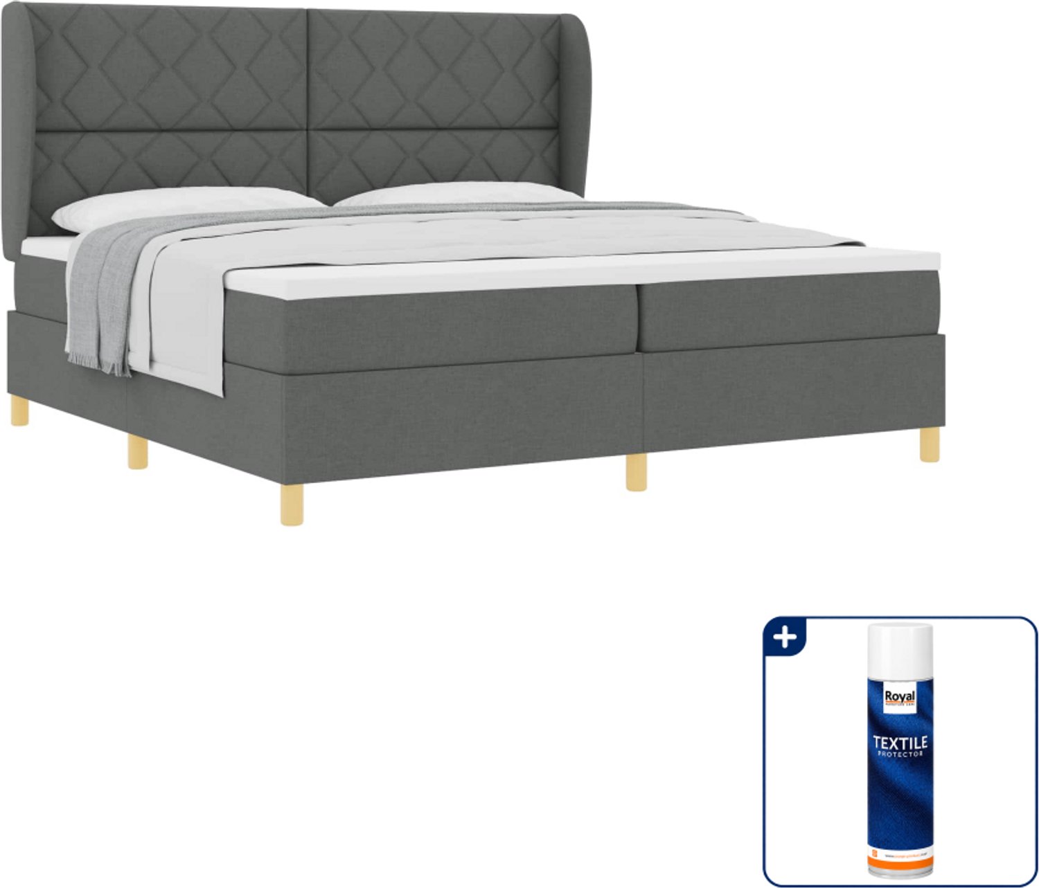 vidaXL boxspringbed - Super kingsize - 200 x 200 cm - donkergrijs - Inclusief textielbeschermer 500 ml