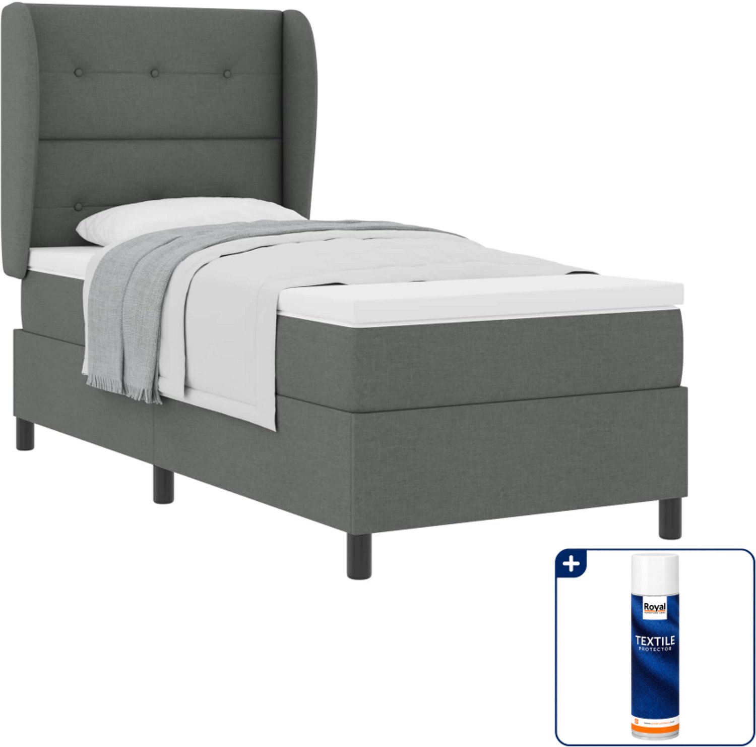 vidaXL boxspring bed - 80 x 200 cm - stof - donkergrijs - Inclusief textielbeschermer 500 ml
