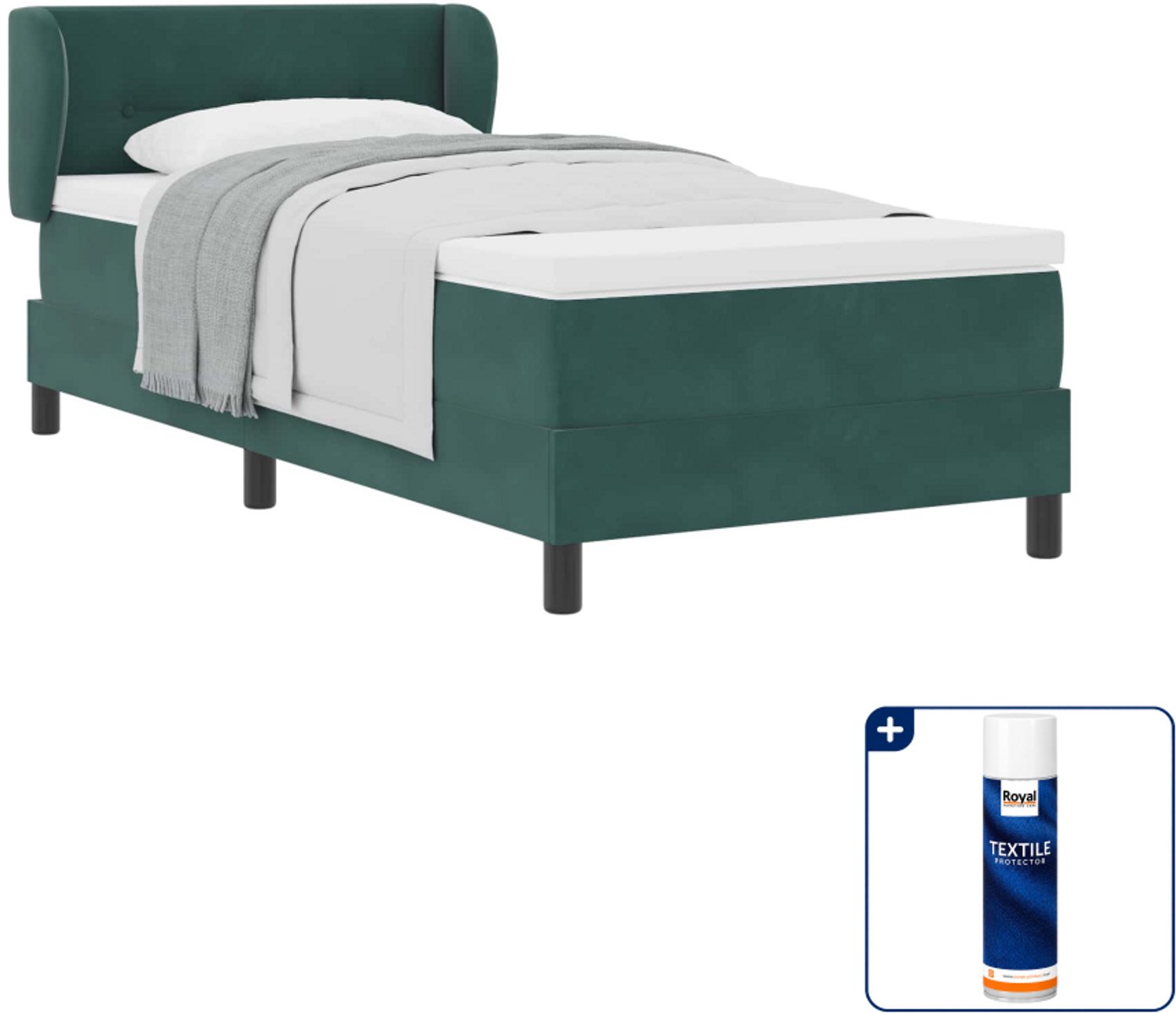 vidaXL boxspringbed 90 x 200 cm - fluweel - donkergroen - Inclusief textielbeschermer 500 ml