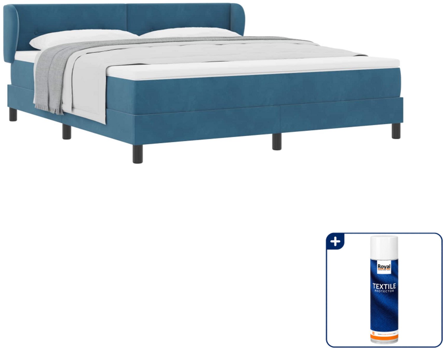 vidaXL boxspringbed Kingsize - 180 x 200 cm - fluweel - donkerblauw - Inclusief textielbeschermer 500 ml