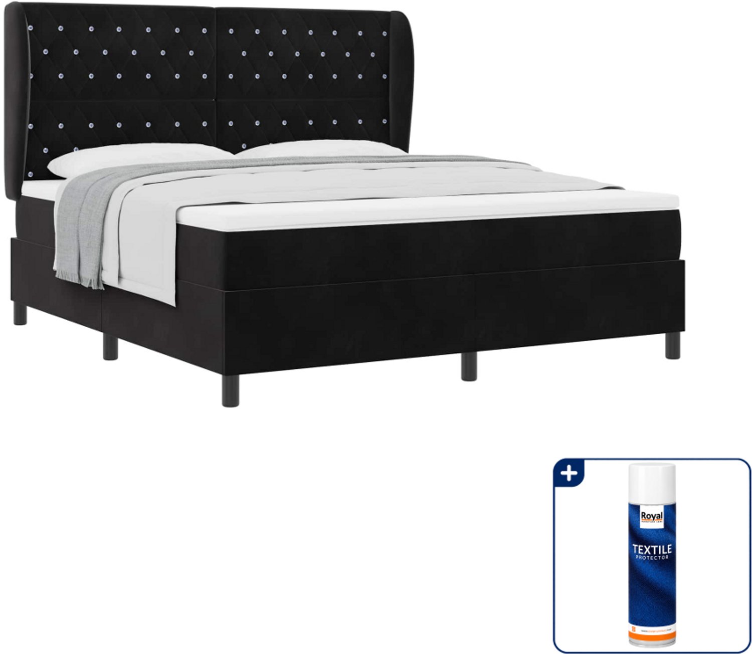 vidaXL Boxspringbed - Super kingsize - 180 x 200 cm - zwart - fluweel - Inclusief textielbeschermer 500 ml