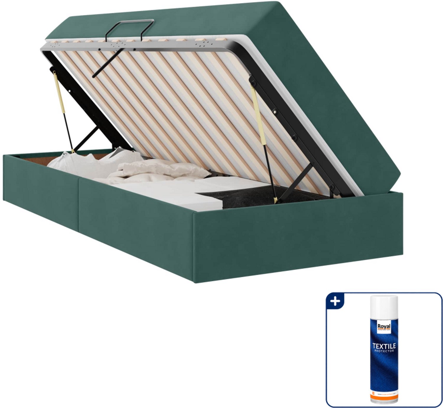 vidaXL opbergbed met matras - 100 x 200 cm - fluweel - donkergroen - Inclusief textielbeschermer 500 ml Bruin