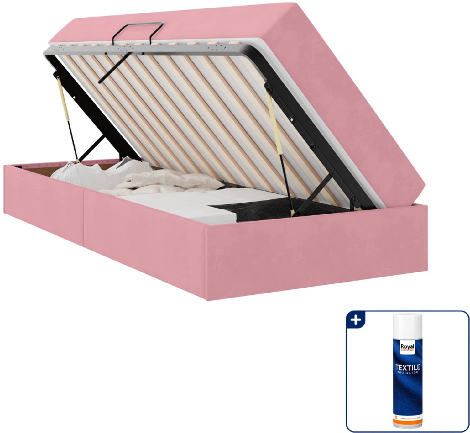 vidaXL opbergbed met matras - 90 x 190 cm - fluweel - roze - Inclusief textielbeschermer 500 ml Grijs