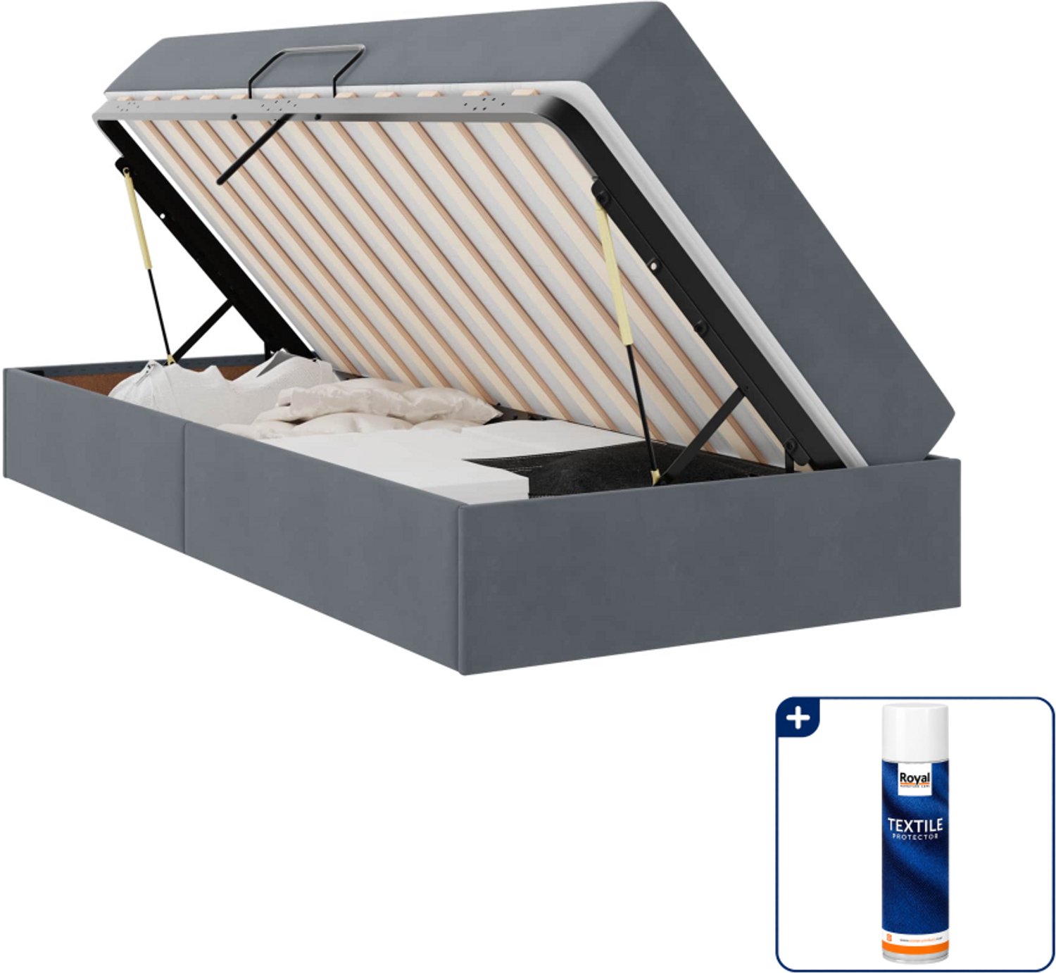 vidaXL opbergbed met matras - 100 x 200 cm - fluweel - donkergrijs - Inclusief textielbeschermer 500 ml Bruin