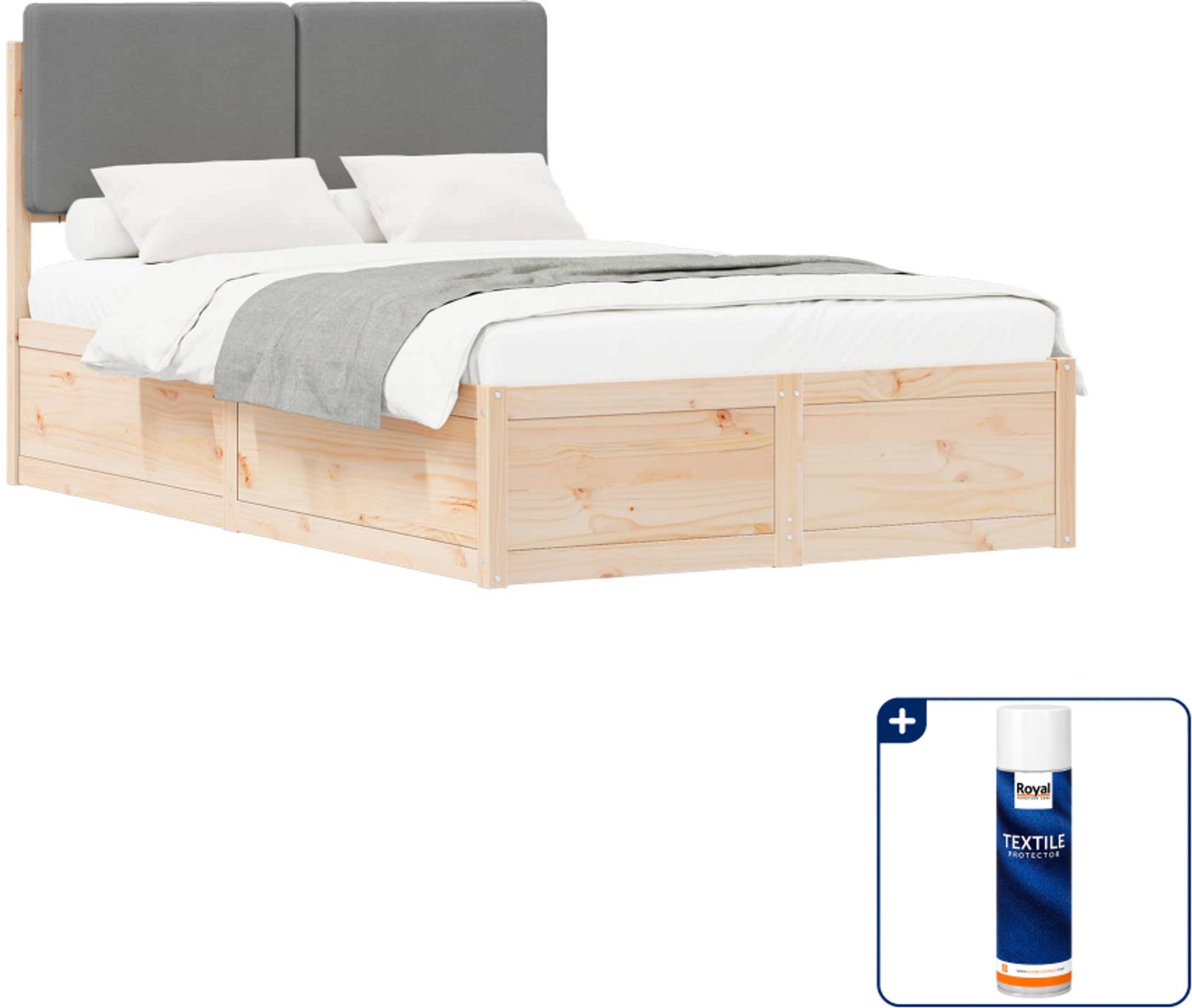 vidaXL bedframe - 120 x 190 cm - massief grenenhout - lichtgrijs - Inclusief textielbeschermer 500 ml Wit