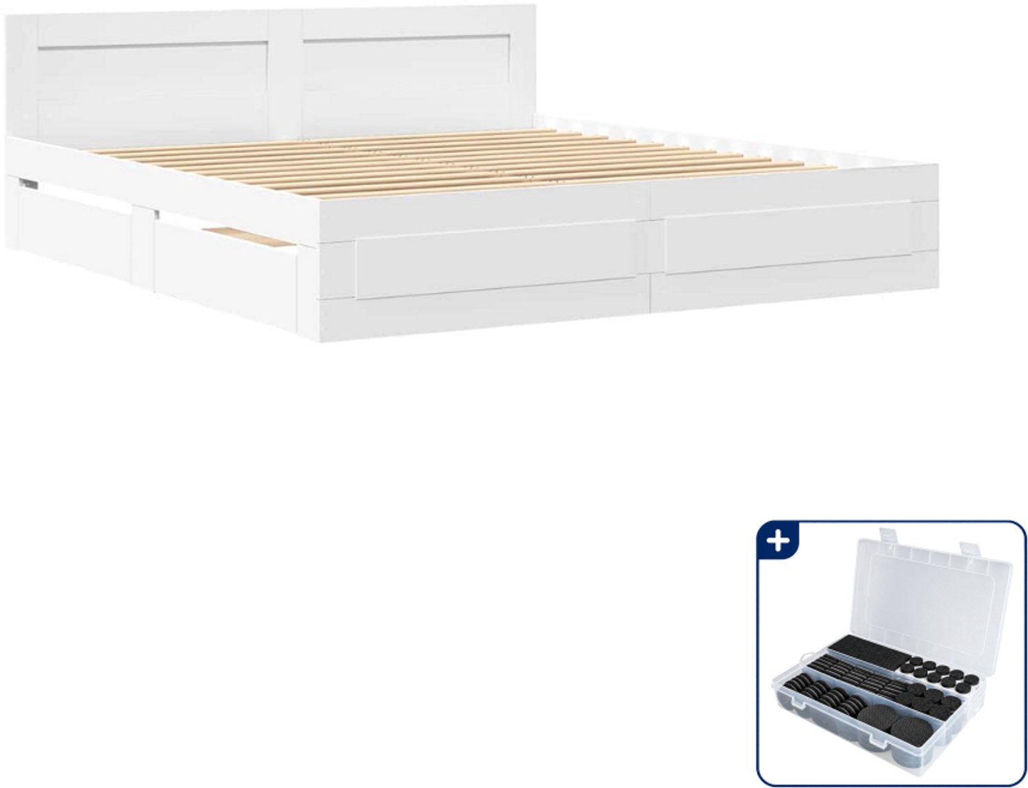 vidaXL bedframe met lade en hoofdeinde - 193 x 203 cm - bewerkt hout - wit - Inclusief antikrasvilt 177-delig Bruin