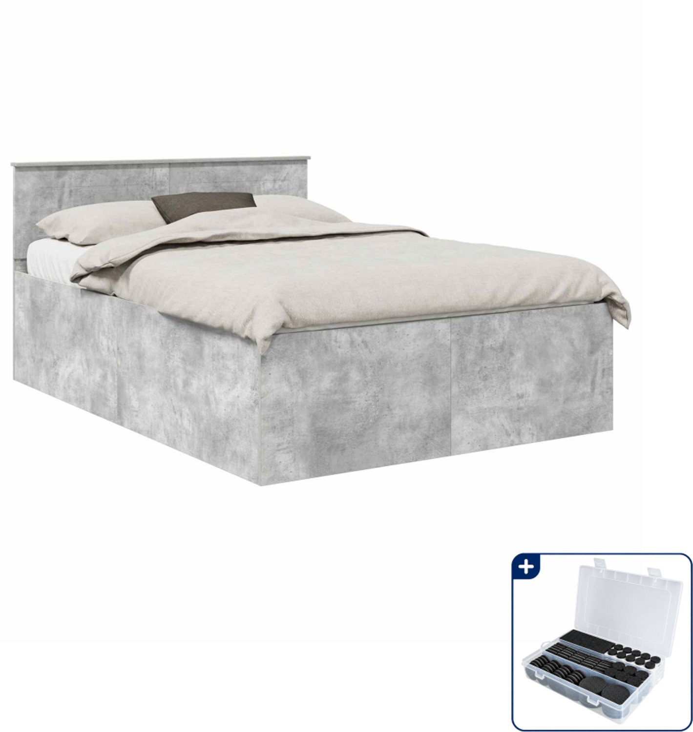 vidaXL bedframe met hoofdeinde - 150 x 200 cm - beton grijs - Inclusief antikrasvilt 177-delig Bruin