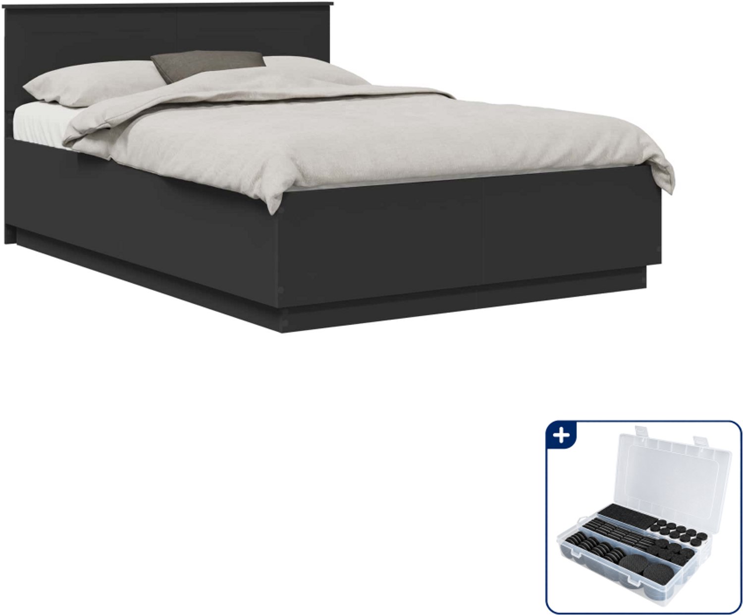 vidaXL bedframe - 150 x 200 cm - bewerkt hout - zwart - Inclusief antikrasvilt 177-delig Bruin