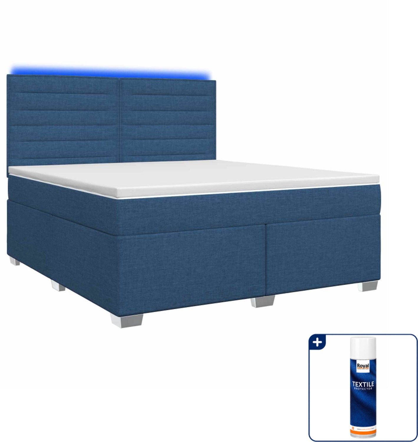vidaXL Boxspringbed - 140 x 190 cm - stof - blauw - Inclusief textielbeschermer 500 ml