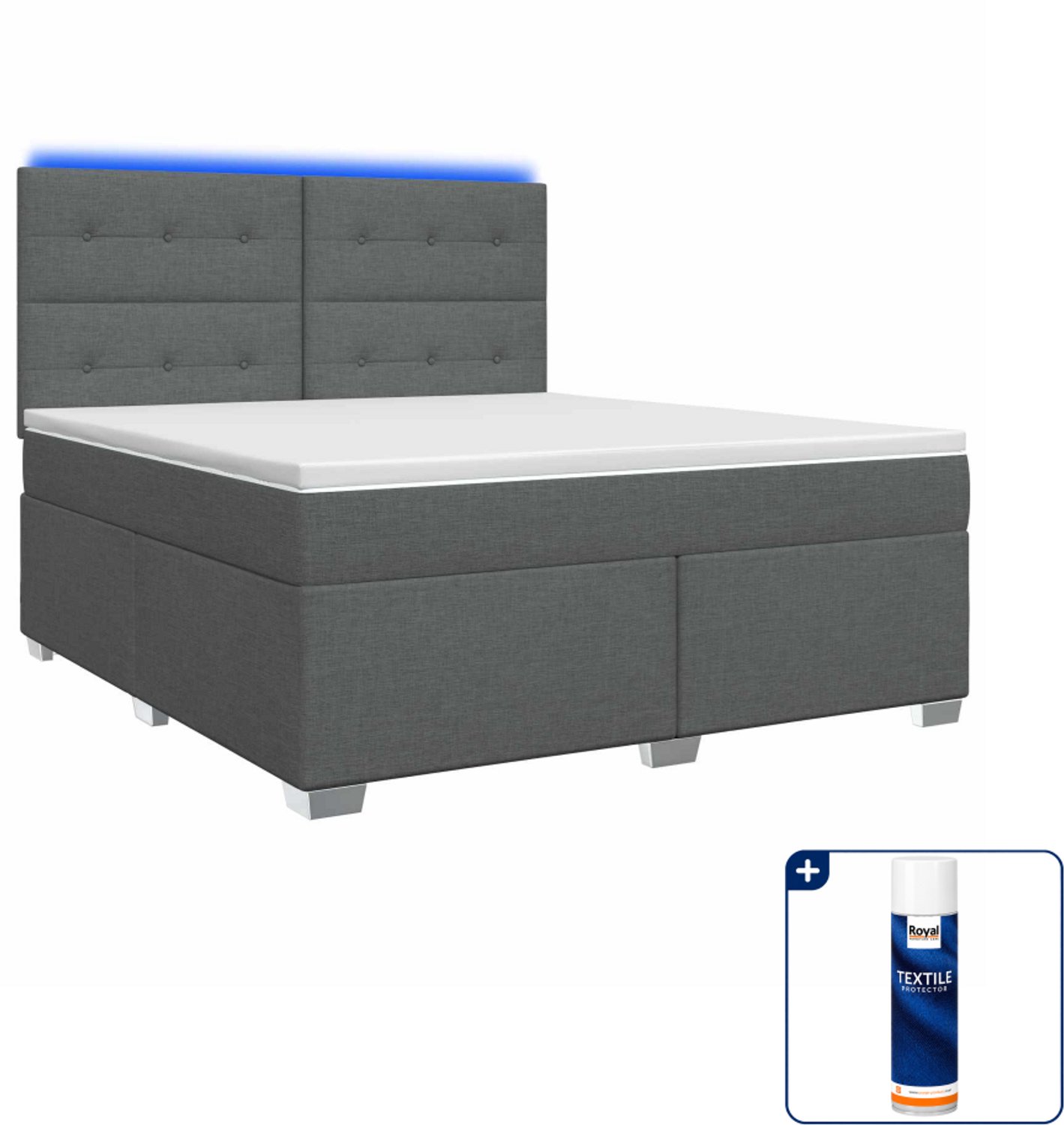 vidaXL Queensize boxspringbed 160 x 200 cm - donkergrijs - Inclusief textielbeschermer 500 ml Donker Grijn