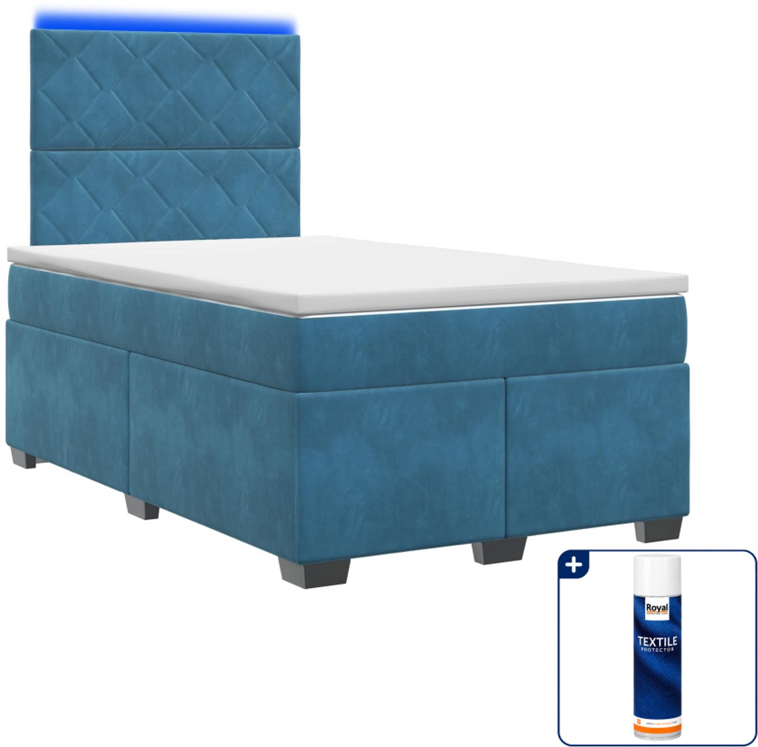 vidaXL Boxspringbed met matras - 120 x 200 cm - fluweel - blauw - Inclusief textielbeschermer 500 ml