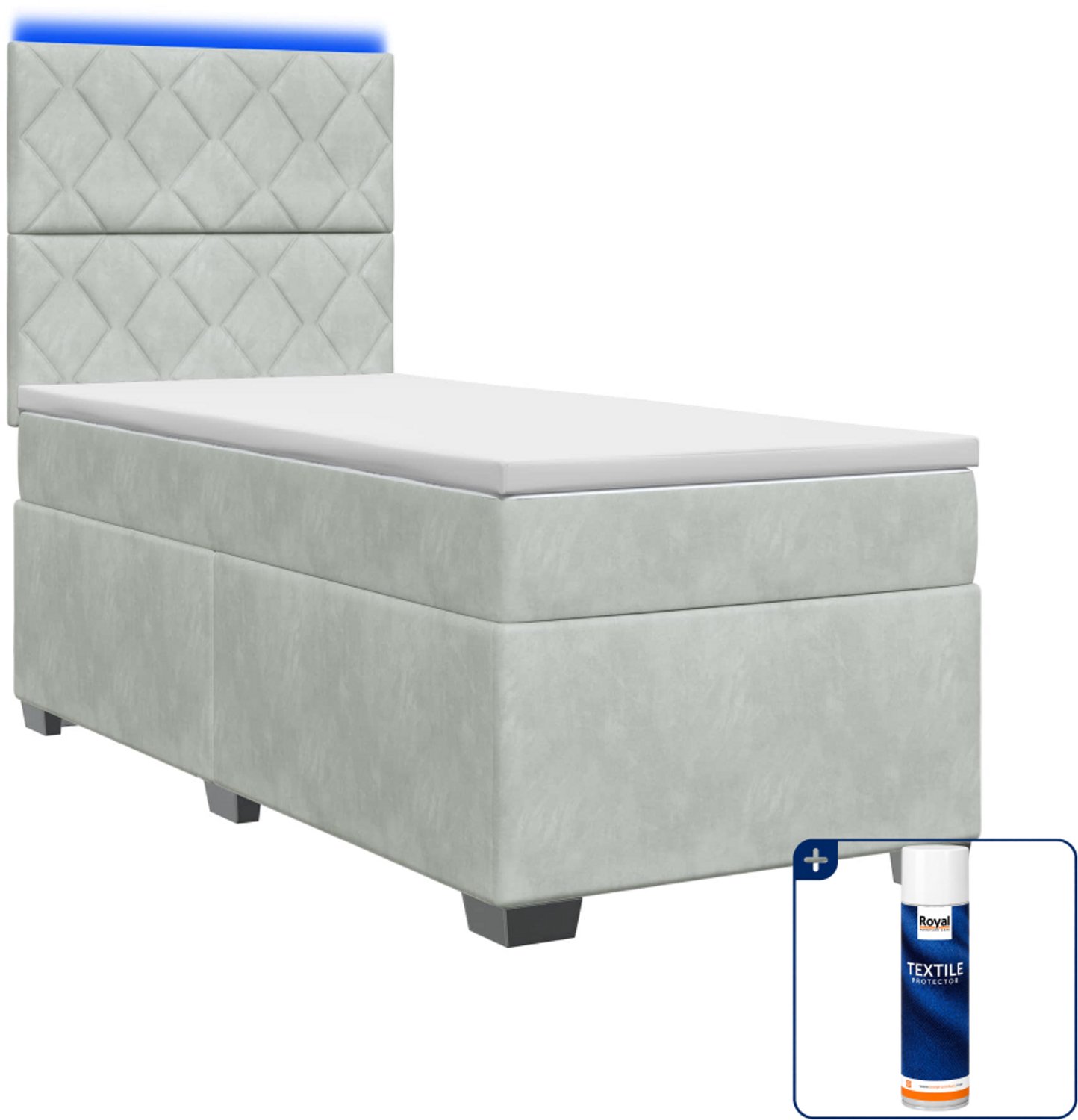 vidaXL boxspringbed met matras - 90 x 200 cm - lichtgrijs - Inclusief textielbeschermer 500 ml