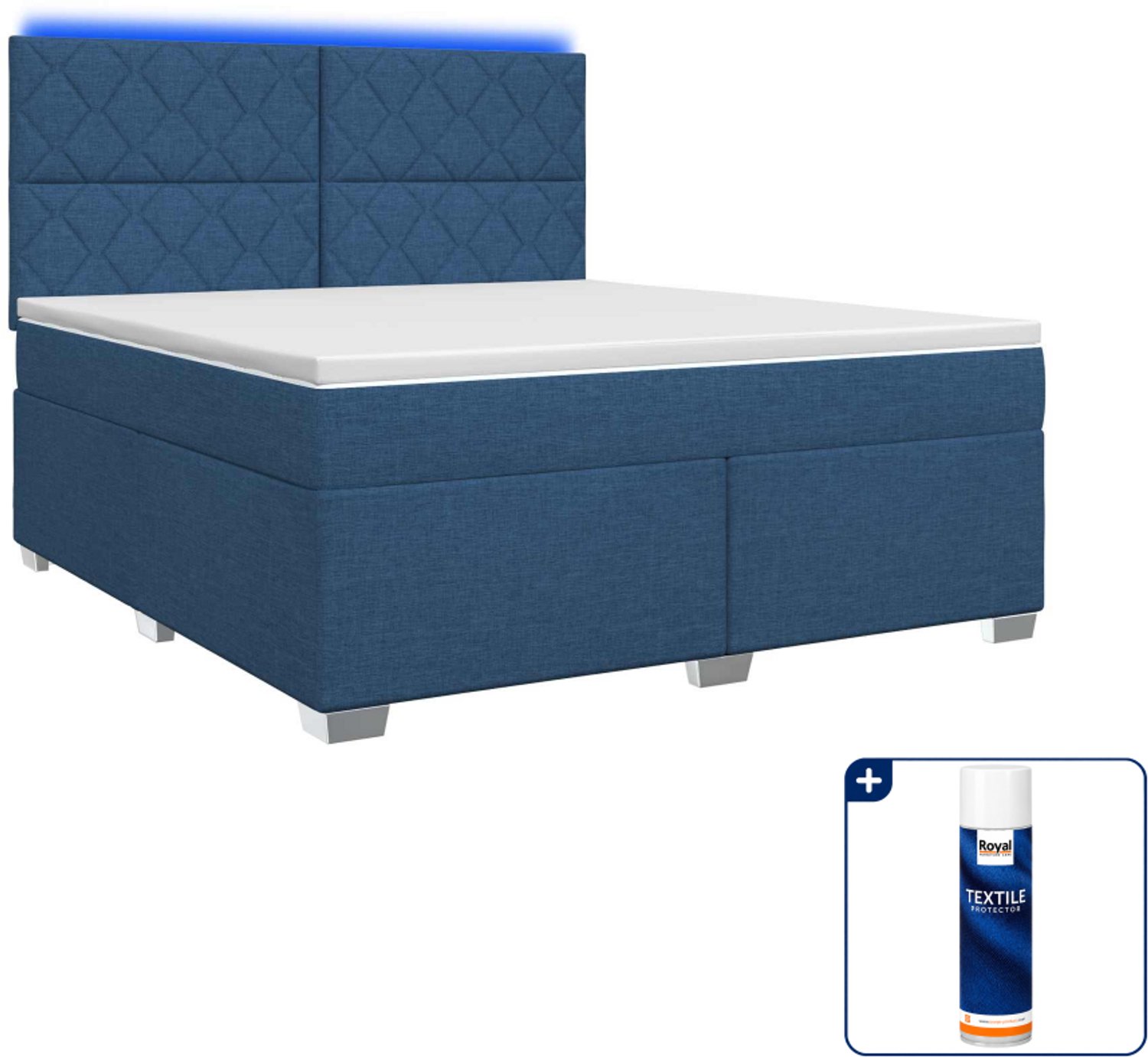 vidaXL Kingsize boxspringbed - 180 x 200 cm - blauw - Inclusief textielbeschermer 500 ml