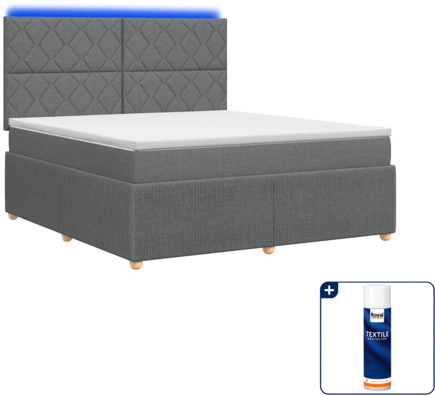 vidaXL LED boxspringbed met matras - 140 x 190 cm - donkergrijs - Inclusief textielbeschermer 500 ml Donker Grijn