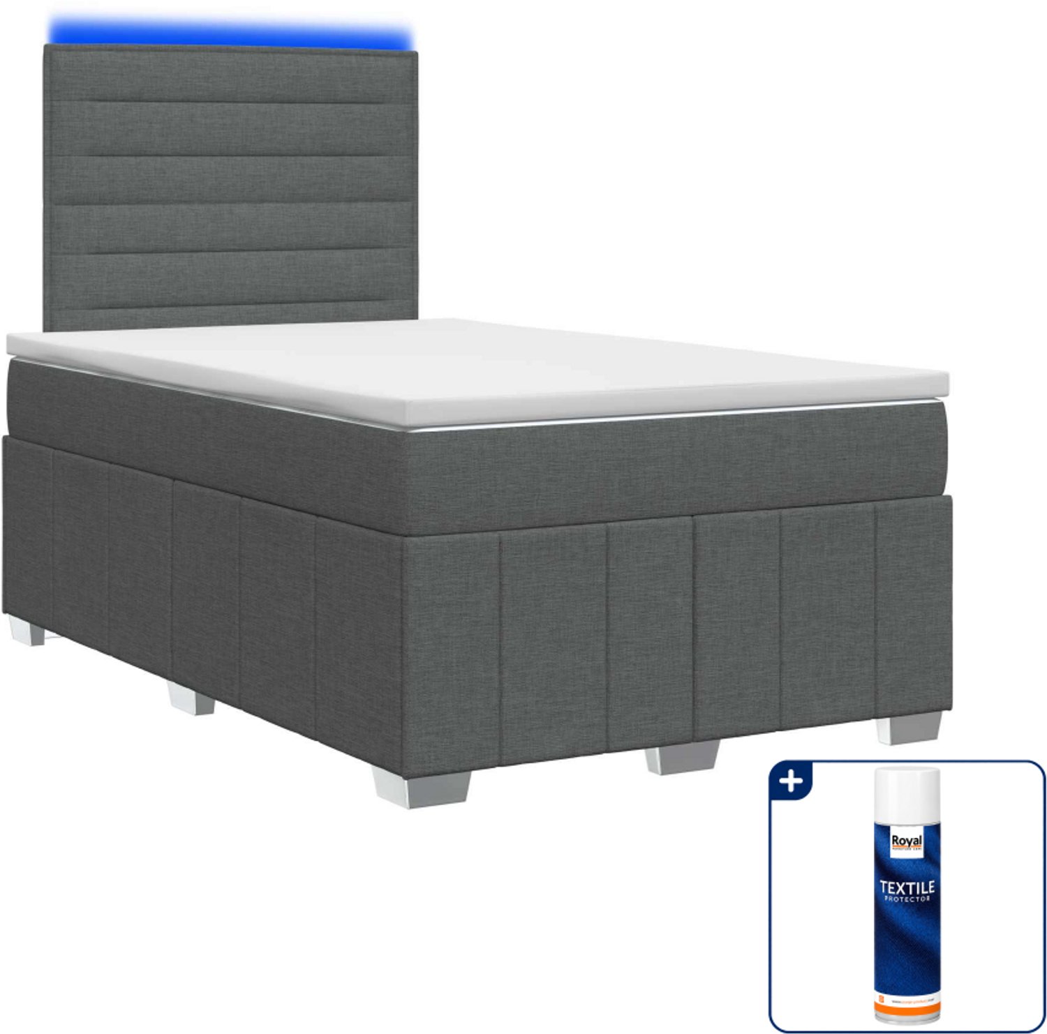 vidaXL LED boxspringbed - 120 x 190 cm - donkergrijs - Inclusief textielbeschermer 500 ml Donker Grijn