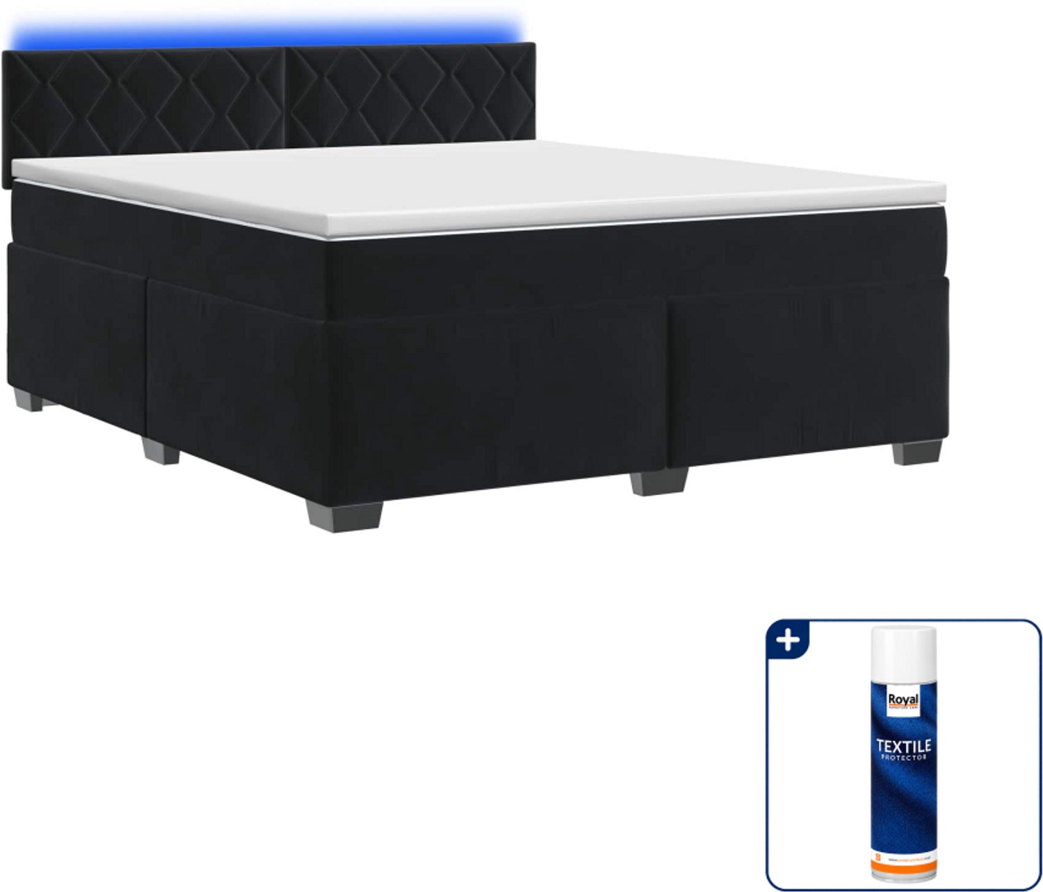 vidaXL boxspring bed 140 x 190 cm - zwart - fluweel - Inclusief textielbeschermer 500 ml