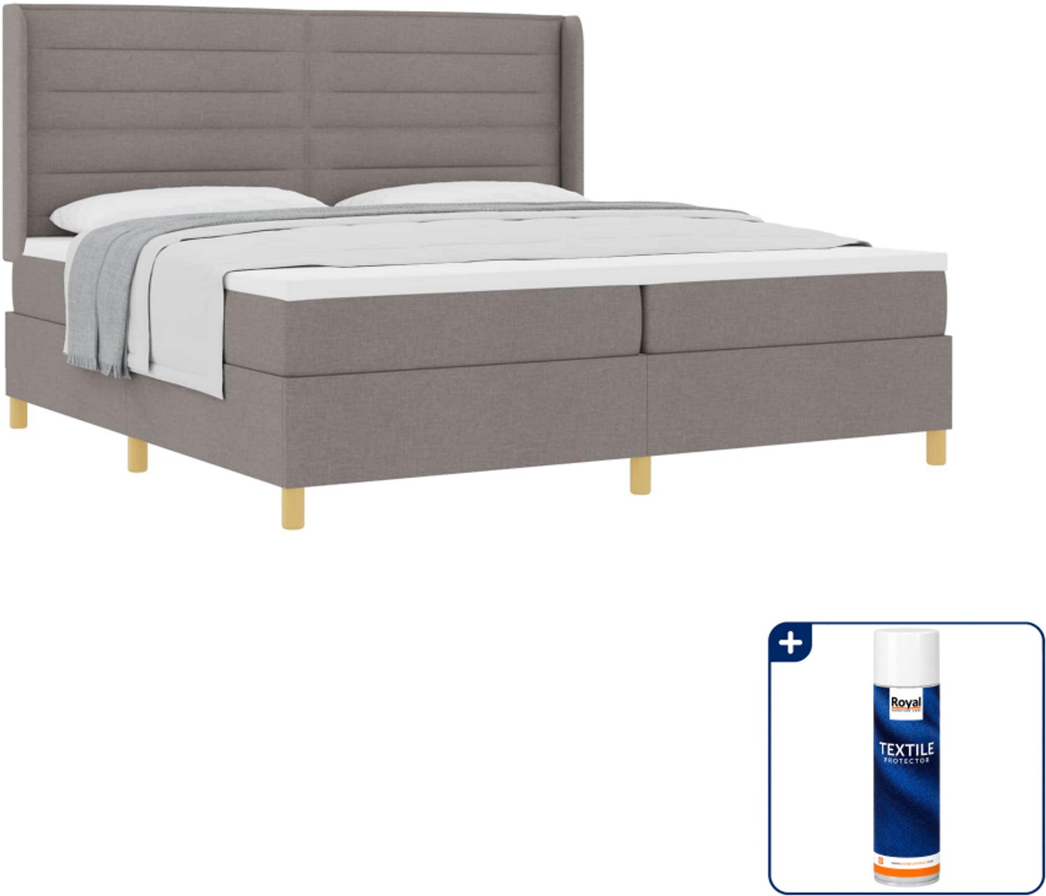 vidaXL boxspringbed - 200 x 200 cm - stof - taupe - Inclusief textielbeschermer 500 ml
