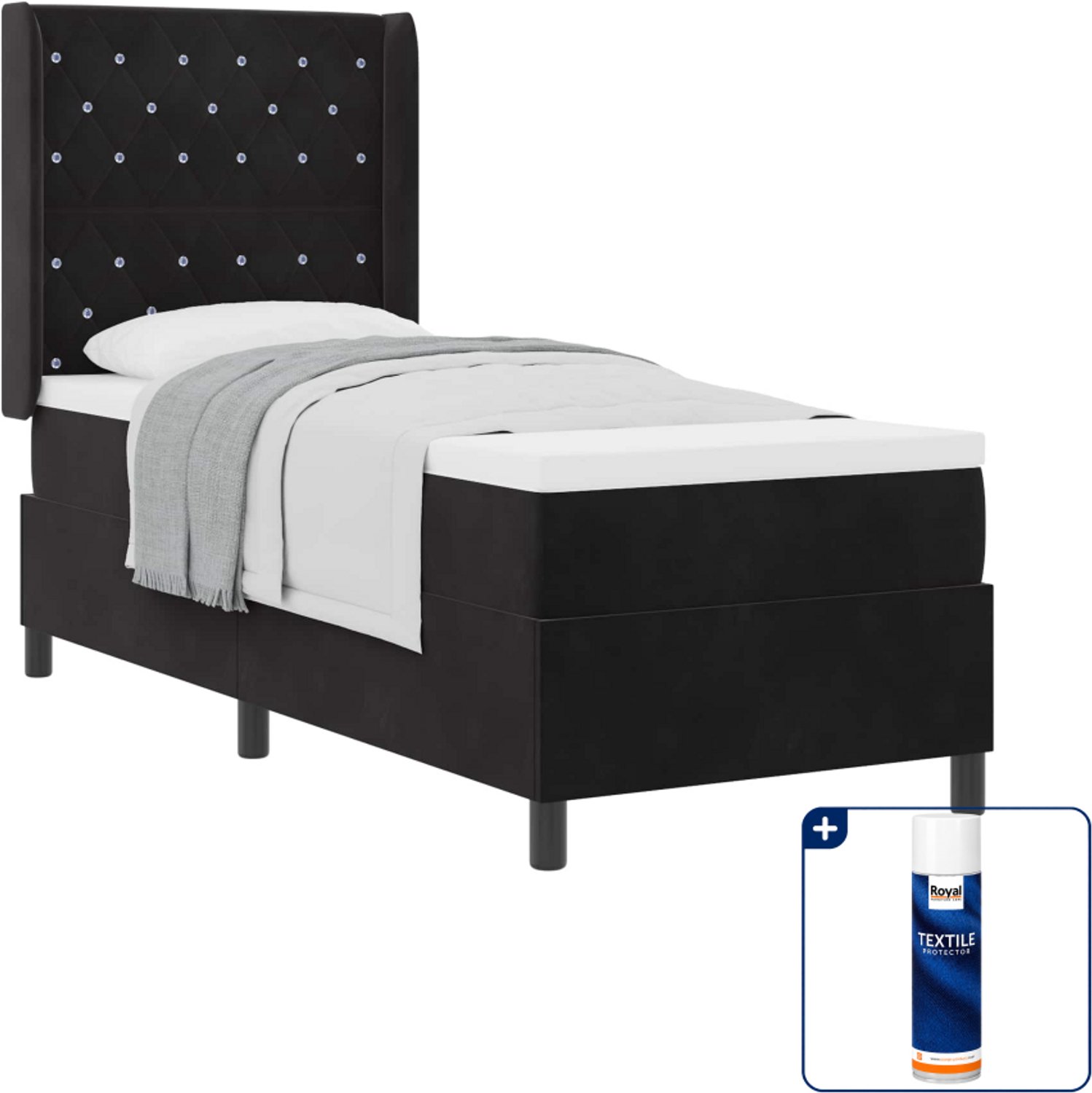 vidaXL boxspringbed - 80 x 200 cm - fluweel - zwart - Inclusief textielbeschermer 500 ml
