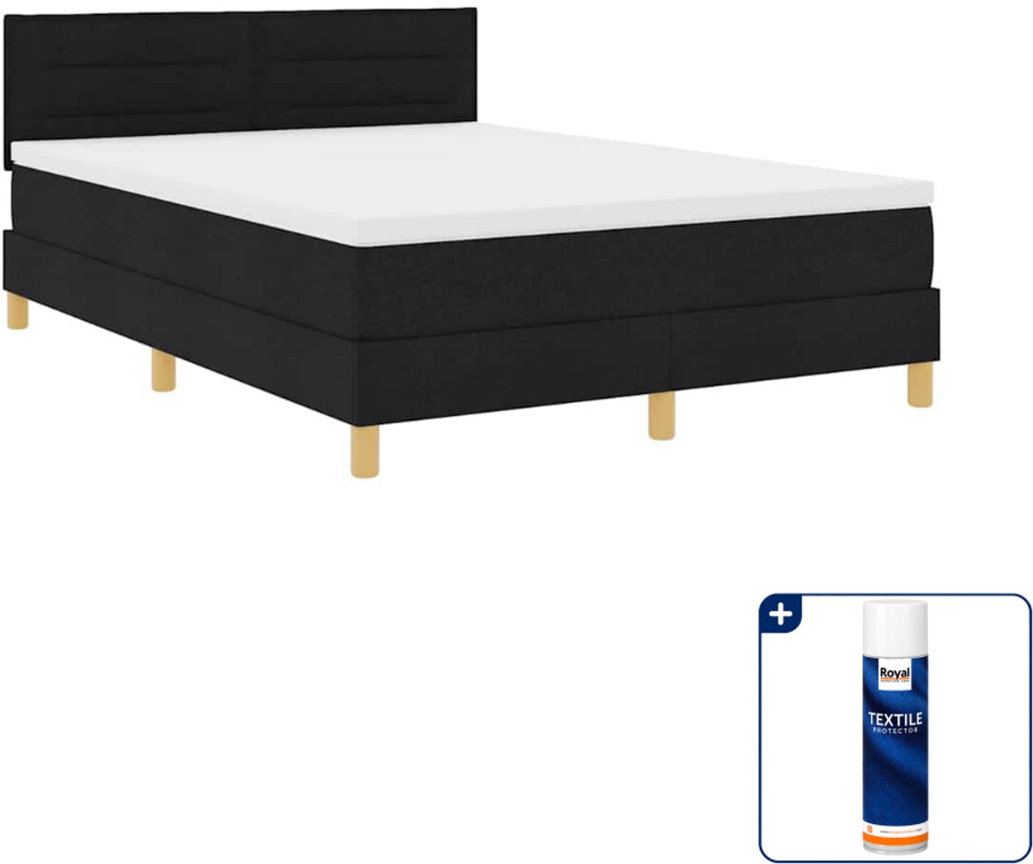 vidaXL boxspring Small double - 140 x 200 cm - zwart - Inclusief textielbeschermer 500 ml