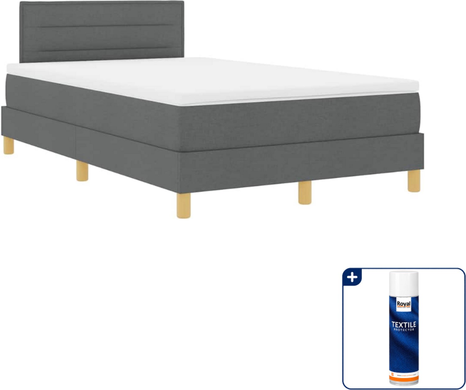 vidaXL LED boxspringbed - 120 x 200 cm - donkergrijs - Inclusief textielbeschermer 500 ml