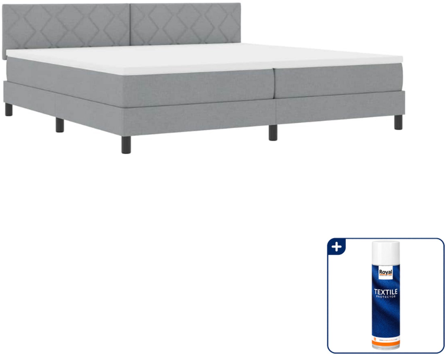 vidaXL boxspring - Super kingsize - 200 x 200 cm - lichtgrijs - Inclusief textielbeschermer 500 ml