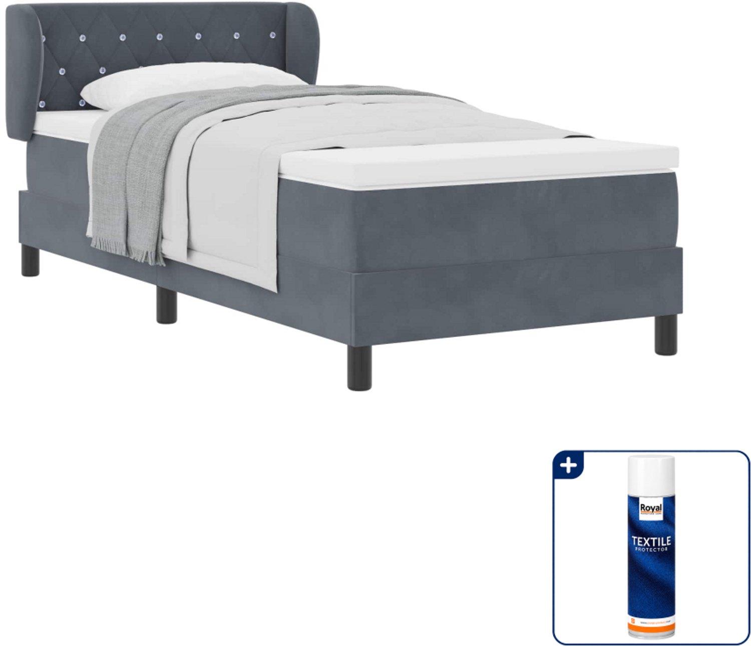 vidaXL boxspringbed - 90 x 200 cm - fluweel - donkergrijs - Inclusief textielbeschermer 500 ml