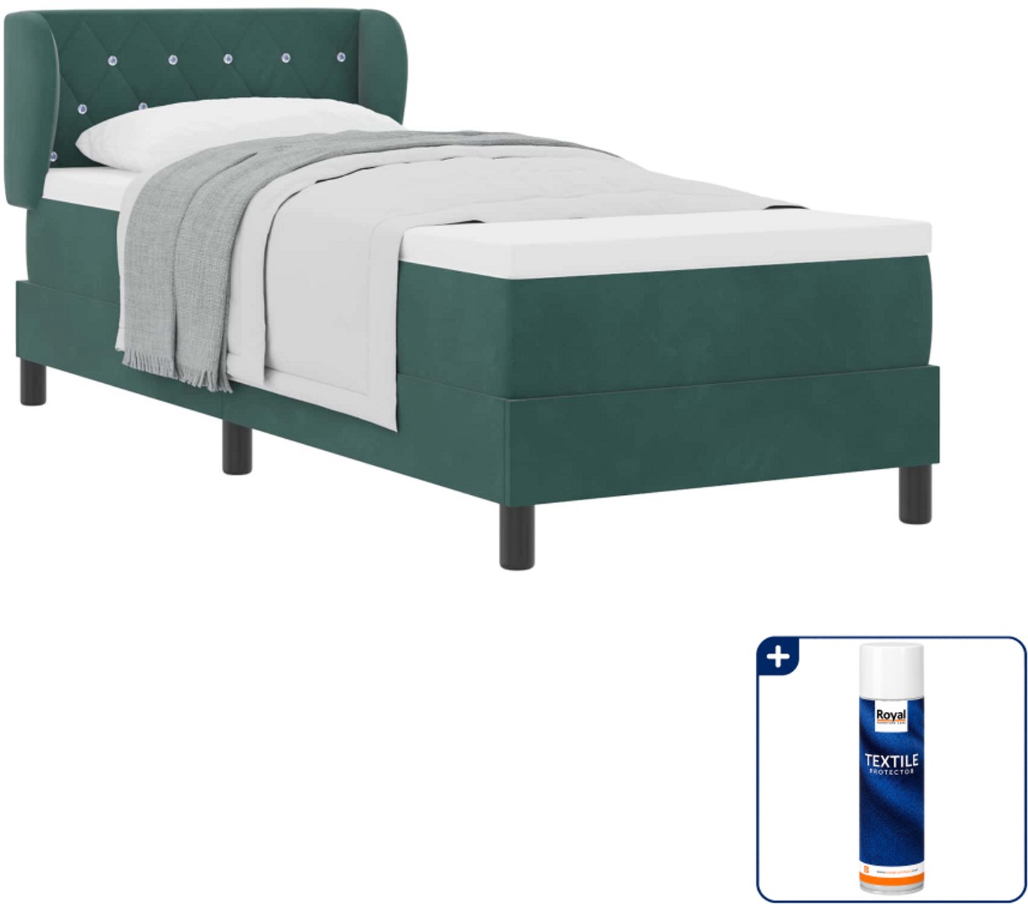 vidaXL boxspringbed - 80 x 200 cm - fluweel - donkergroen - Inclusief textielbeschermer 500 ml