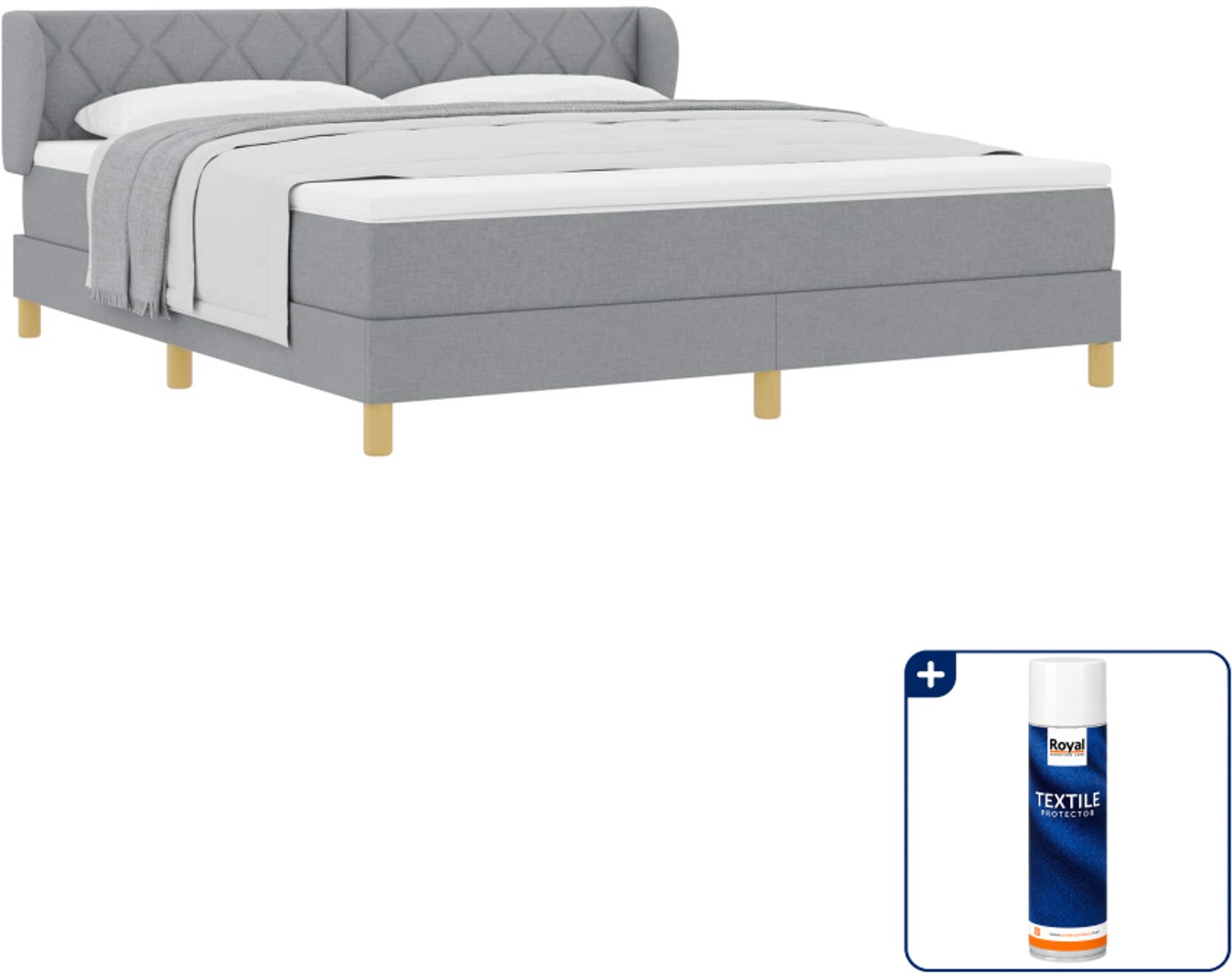 vidaXL Kingsize boxspringbed - 180 x 200 cm - lichtgrijs - Inclusief textielbeschermer 500 ml