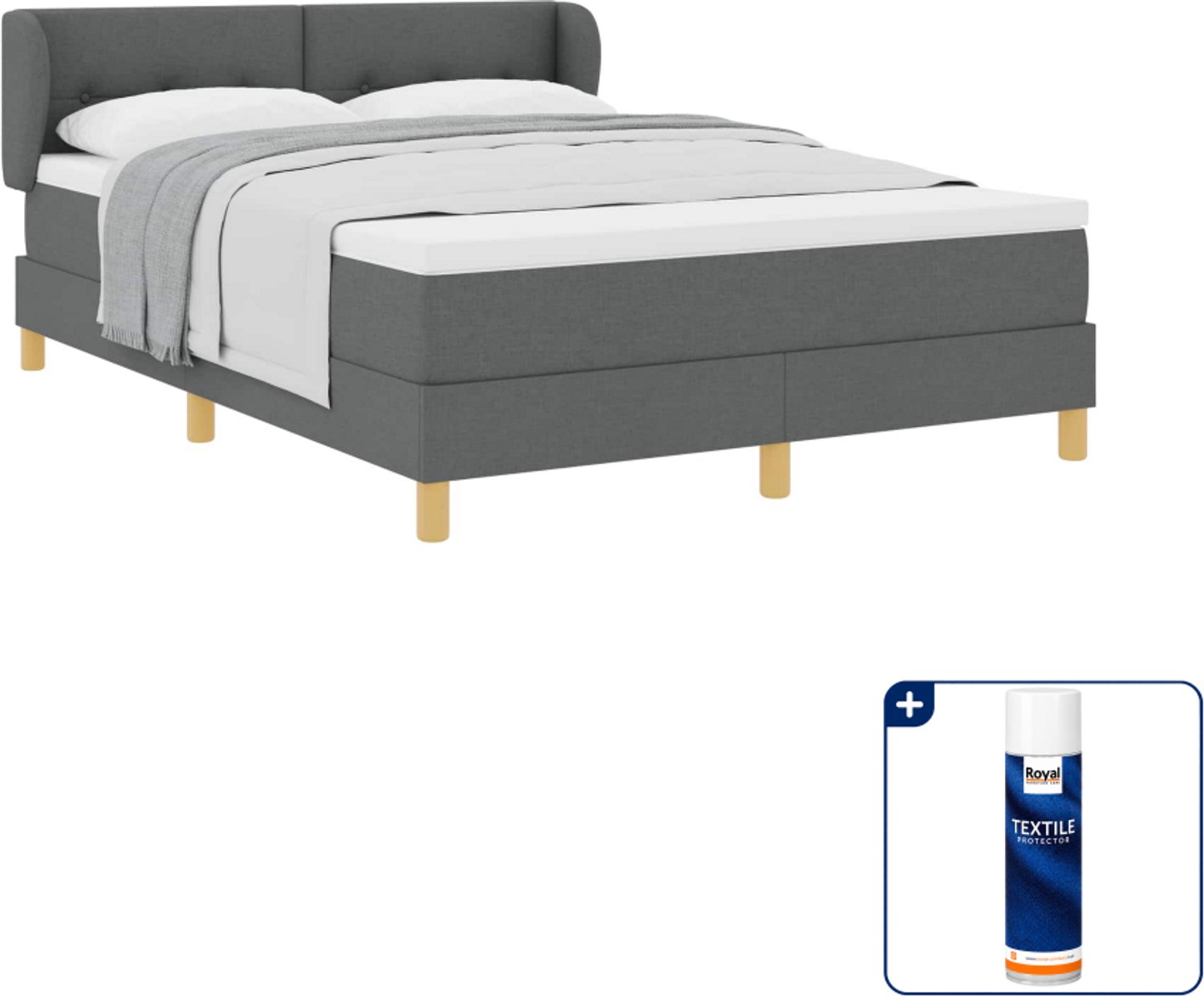 vidaXL boxspringbed - 140 x 190 cm - donkergrijs - Inclusief textielbeschermer 500 ml