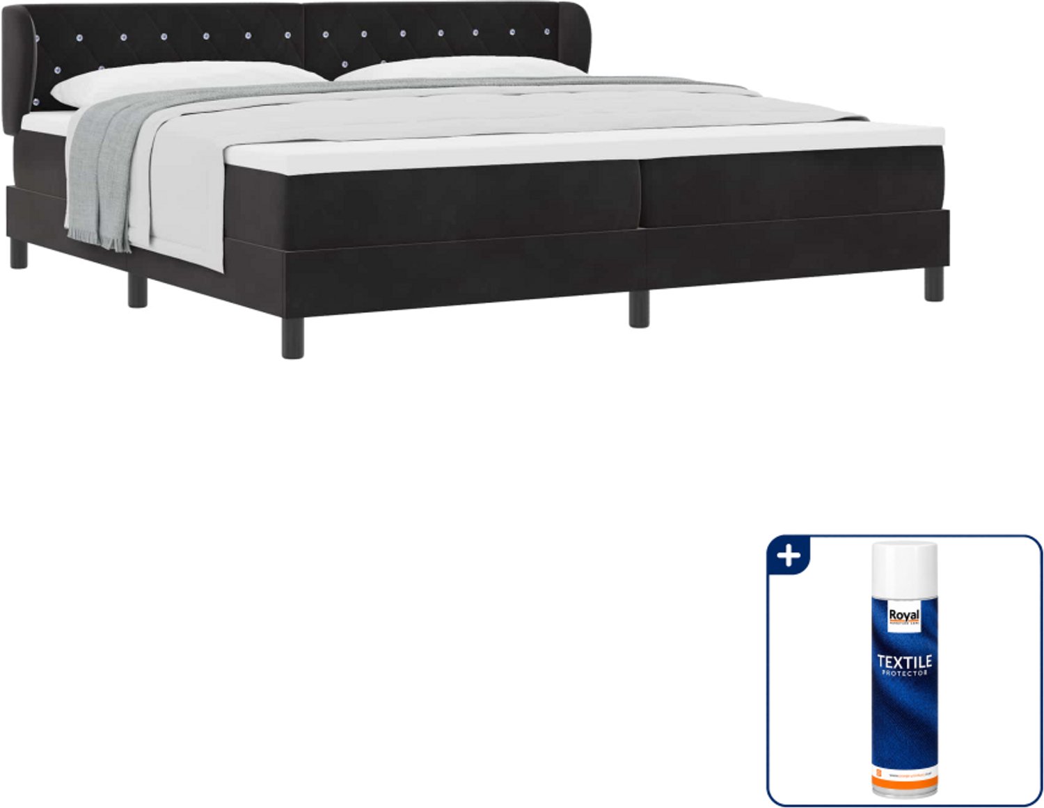 vidaXL boxspringbed met matras - 200 x 200 cm - fluweel - zwart - Inclusief textielbeschermer 500 ml