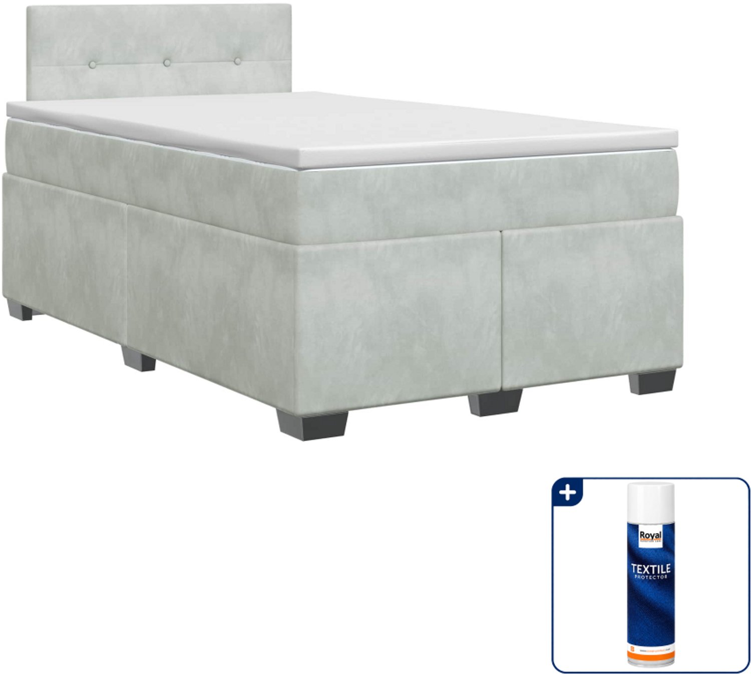vidaXL Boxspringbed - 120 x 190 cm - fluweel - lichtgrijs - Inclusief textielbeschermer 500 ml