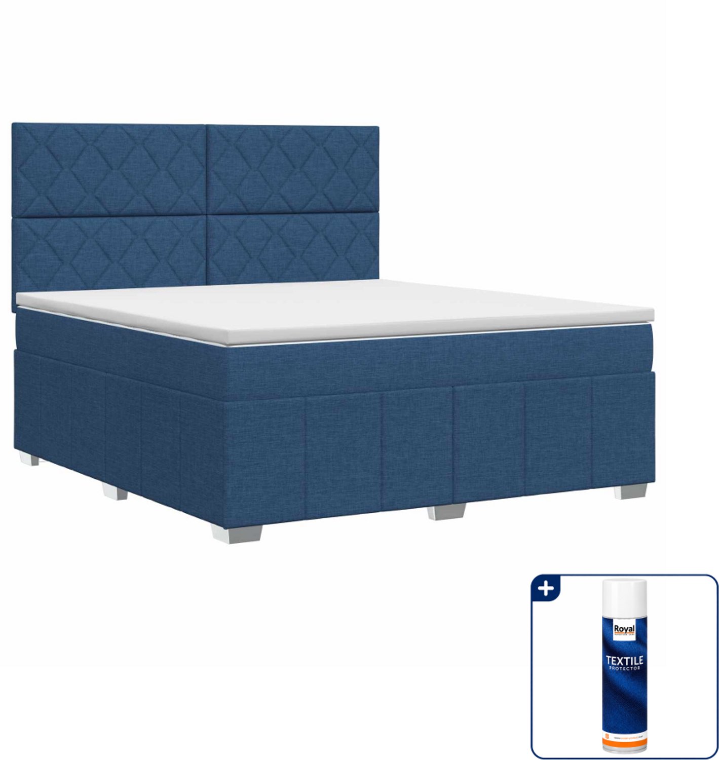 vidaXL boxspringbed - Small double - 140 x 200 cm - blauw - Inclusief textielbeschermer 500 ml