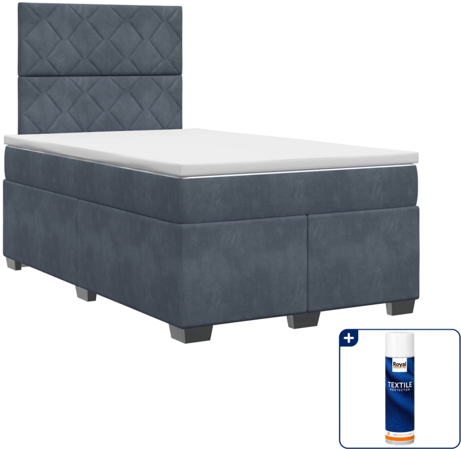 vidaXL boxspringbed met matras - 120 x 200 cm - fluweel - donkergrijs - Inclusief textielbeschermer 500 ml Donker Grijn