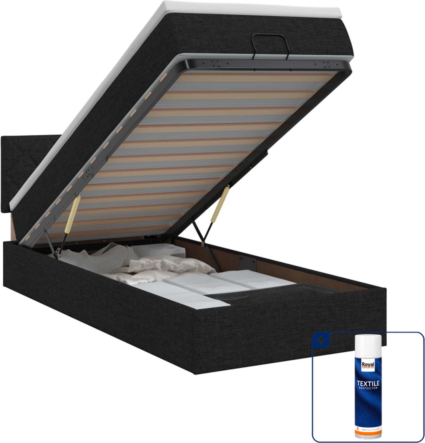 vidaXL ottoman bed met matras - 90 x 190 cm - stof - zwart - Inclusief textielbeschermer 500 ml