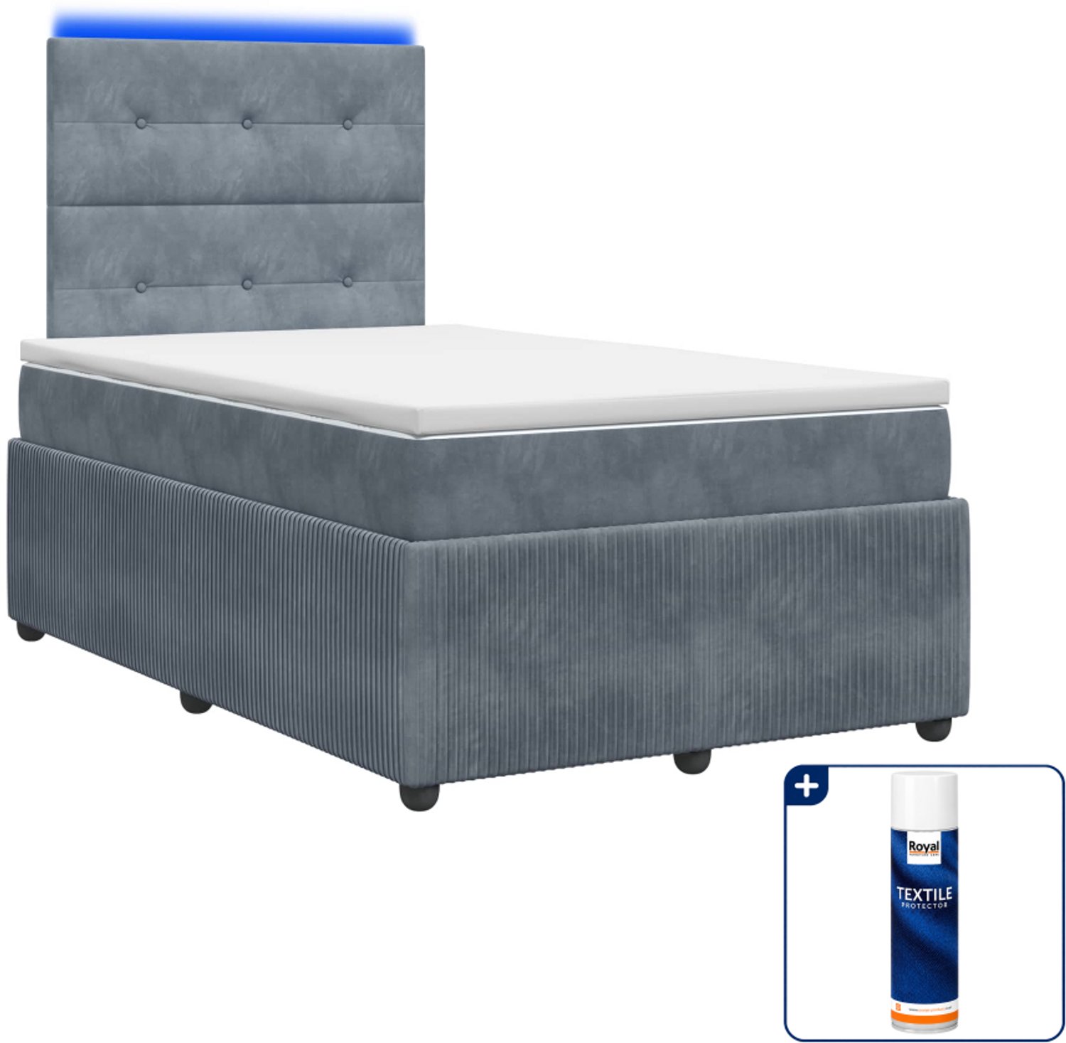 vidaXL LED boxspring bed met matras - 120 x 190 cm - donkergrijs - Inclusief textielbeschermer 500 ml