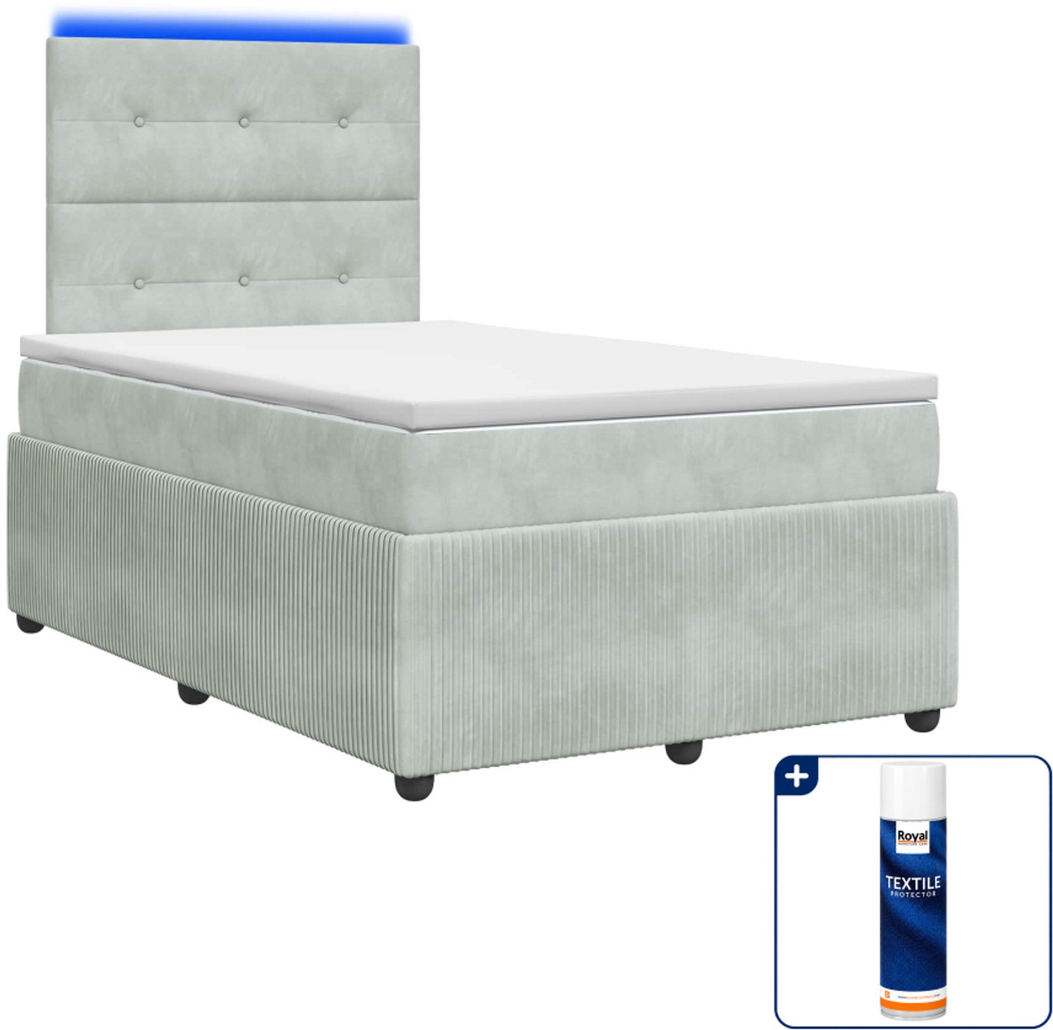 vidaXL LED boxspring met matras - 120 x 190 cm - lichtgrijs - Inclusief textielbeschermer 500 ml