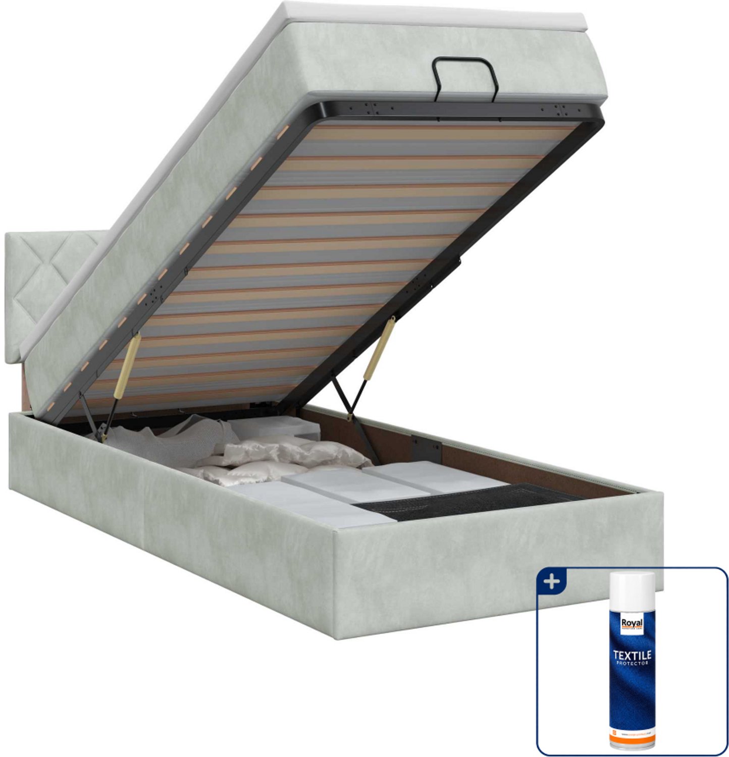vidaXL ottoman bed met matras - 90 x 200 cm - lichtgrijs - fluweel - Inclusief textielbeschermer 500 ml
