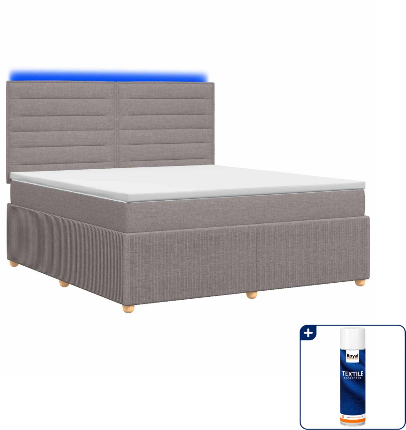 vidaXL LED boxspring Kingsize - 180 x 200 cm - taupe - Inclusief textielbeschermer 500 ml