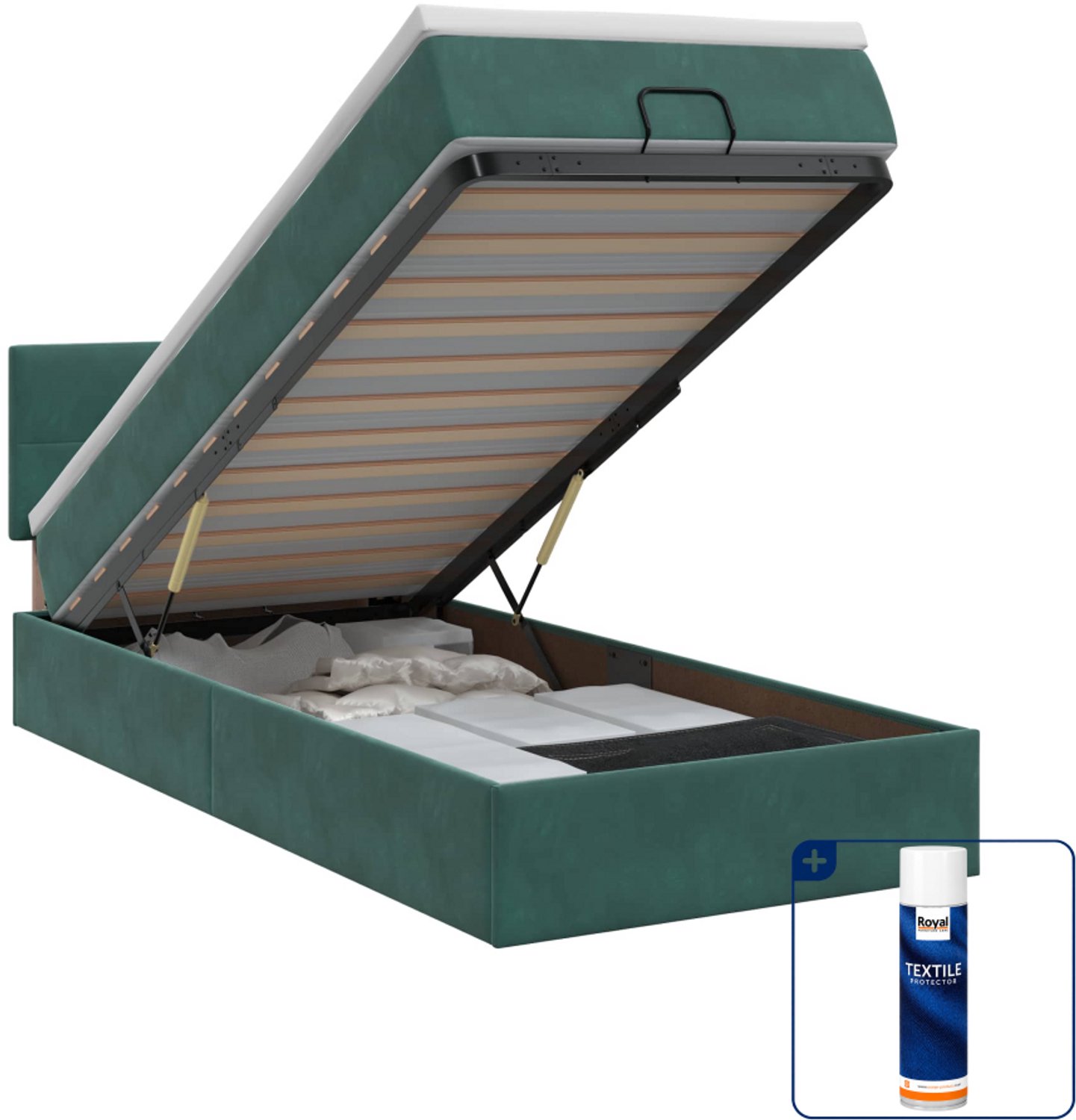 vidaXL ottoman bed met matras - 90 x 200 cm - fluweel - donkergroen - Inclusief textielbeschermer 500 ml