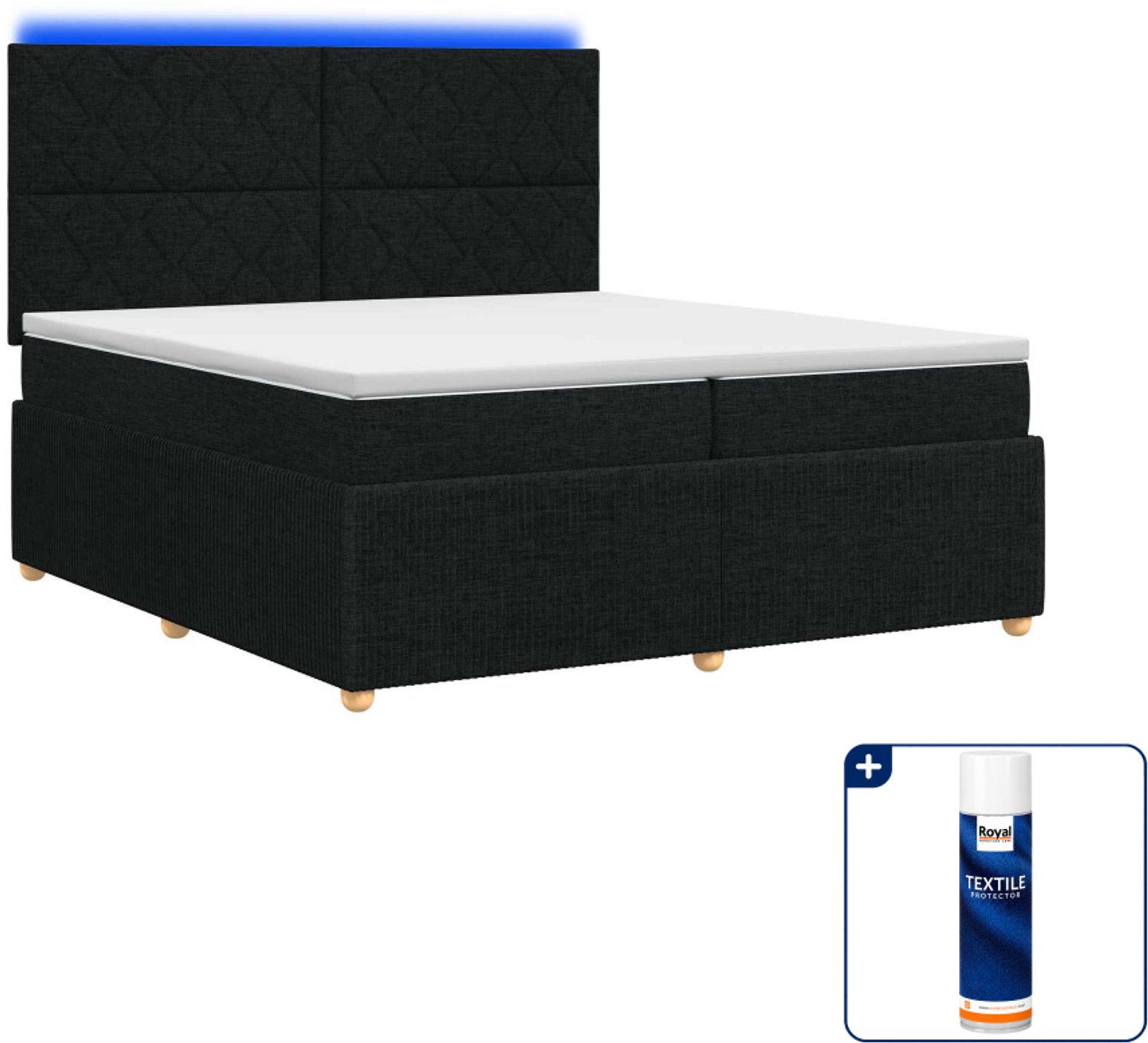 vidaXL led boxspring met matras - Super kingsize - 200 x 200 cm - Zwart - Inclusief textielbeschermer 500 ml