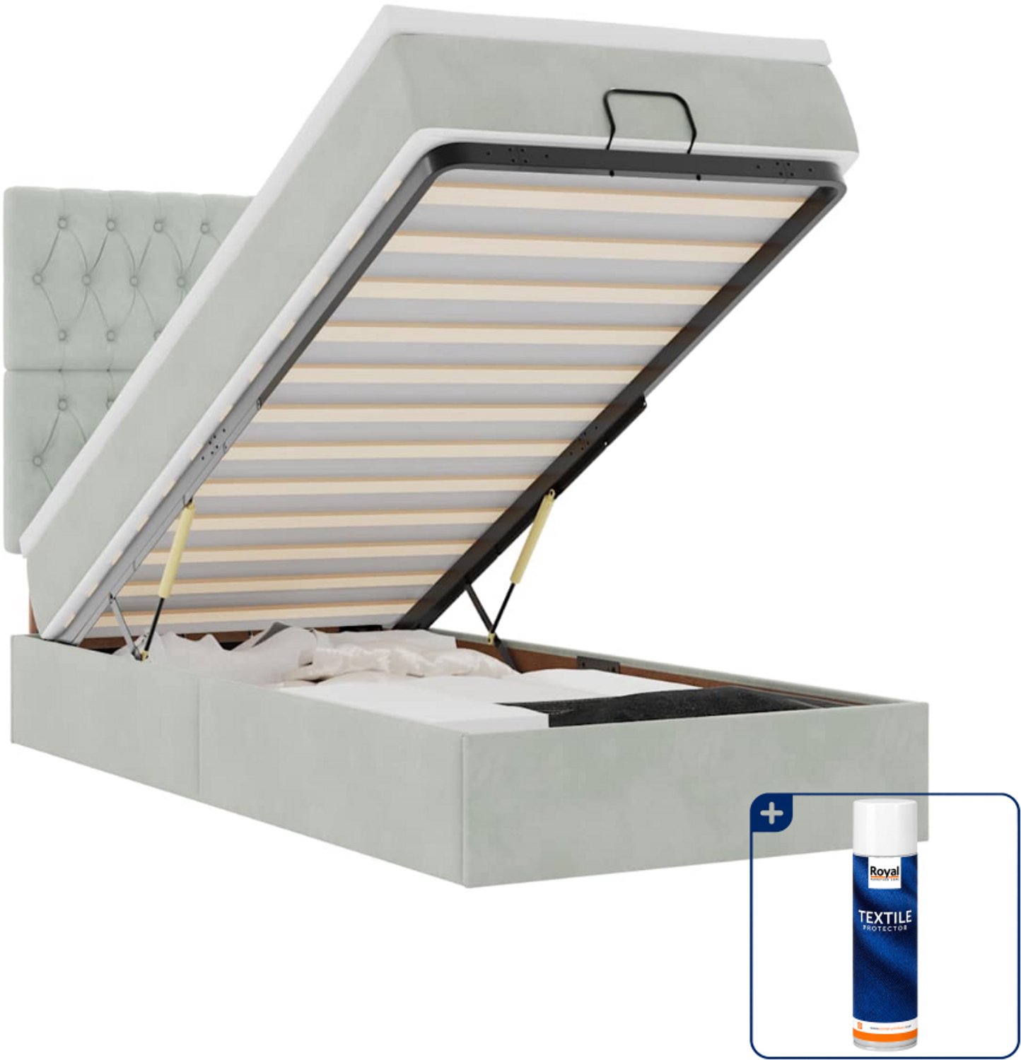 vidaXL ottoman bed - 100 x 200 cm - fluweel - lichtgrijs - Inclusief textielbeschermer 500 ml