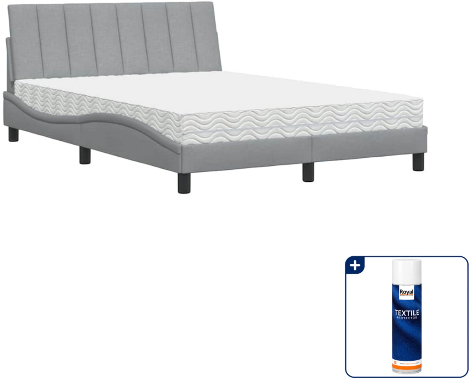 vidaXL Bed met matras Hanko - 140 x 190 cm - lichtgrijs - Inclusief textielbeschermer 500 ml Zwart