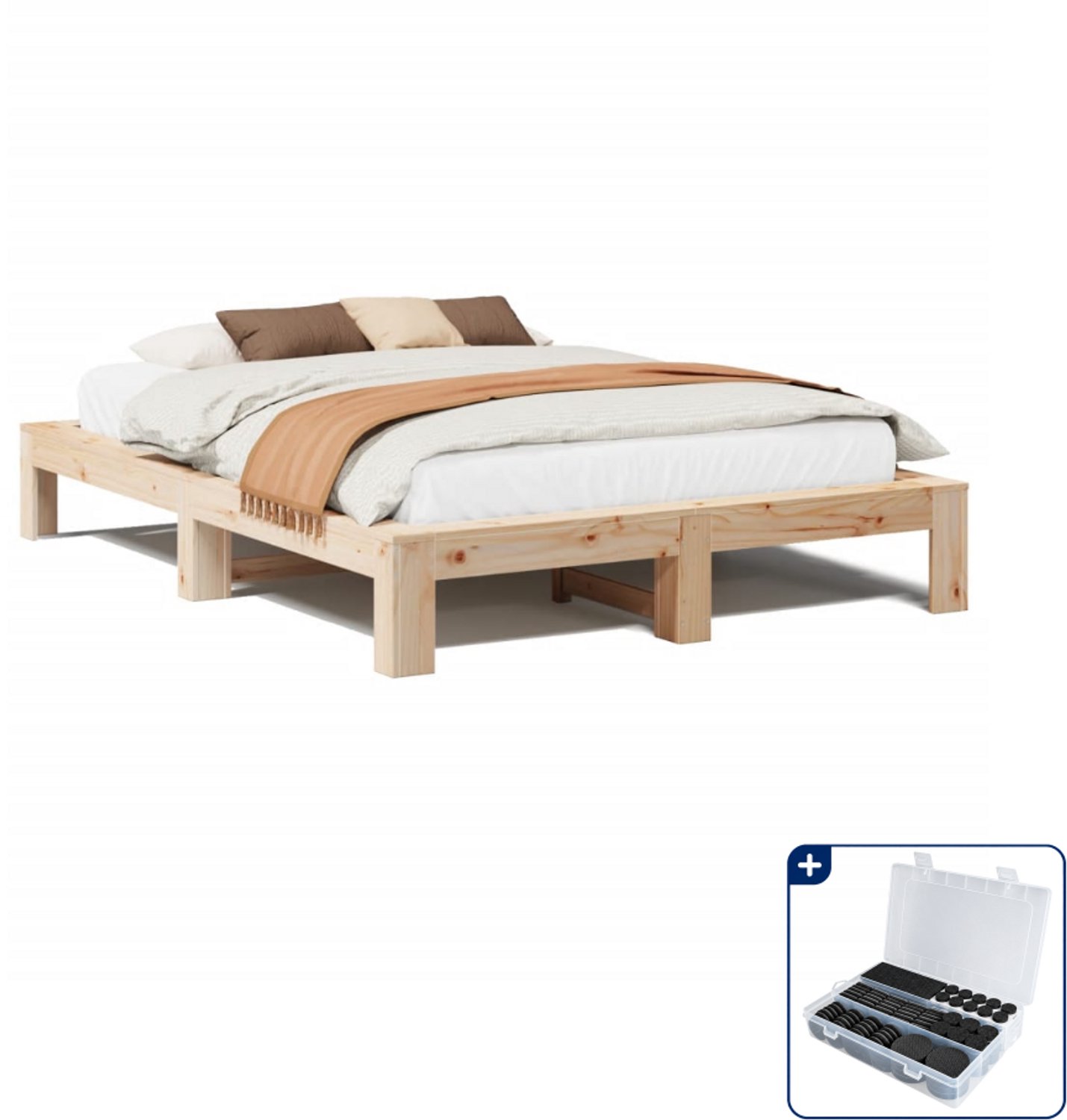 vidaXL bedframe - 140 x 190 cm - massief grenenhout - Inclusief antikrasvilt 177-delig Bruin