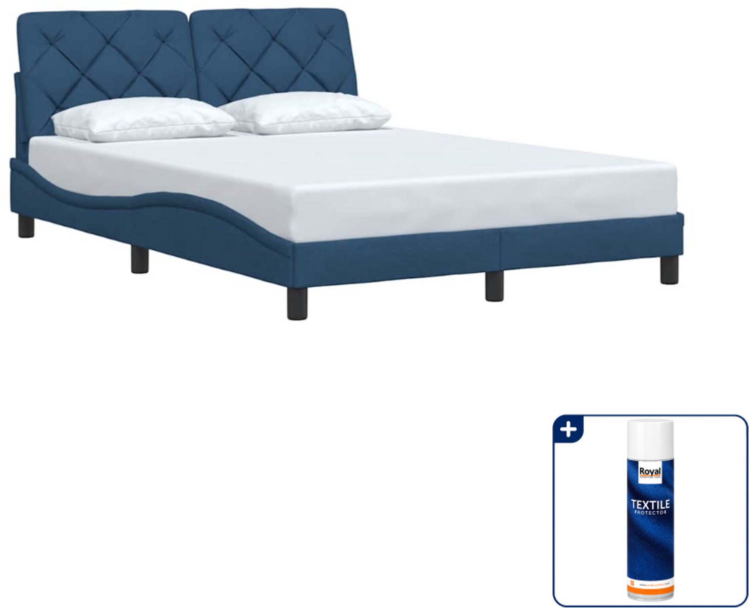 vidaXL bedframe - Small double - 140 x 200 cm - blauw - Inclusief textielbeschermer 500 ml Wit