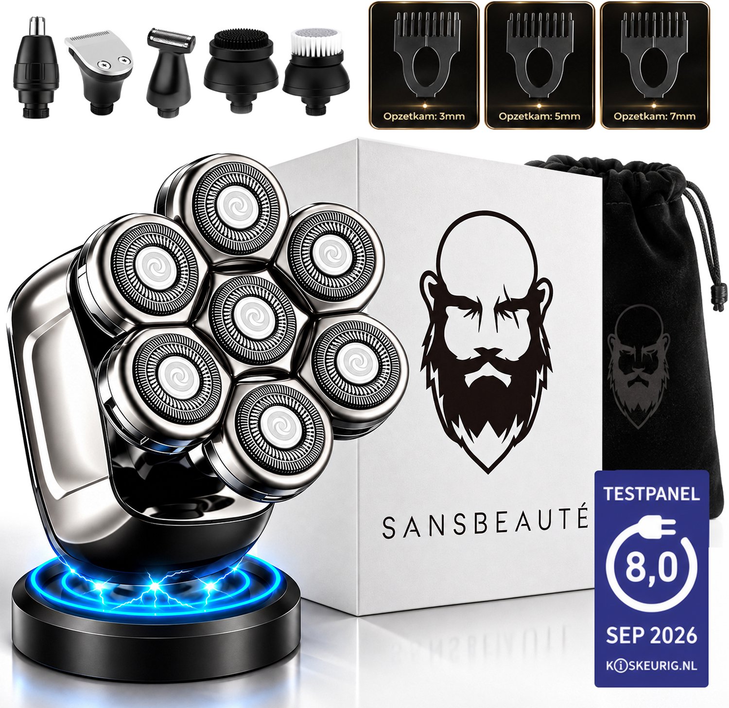 Bol.com Sansbeauté® 6-in-1 Scheerapparaat Mannen - Complete Set - Trimmer & Tondeuse - Electric Face & Head Shaver - 7D Hoofdsch... aanbieding