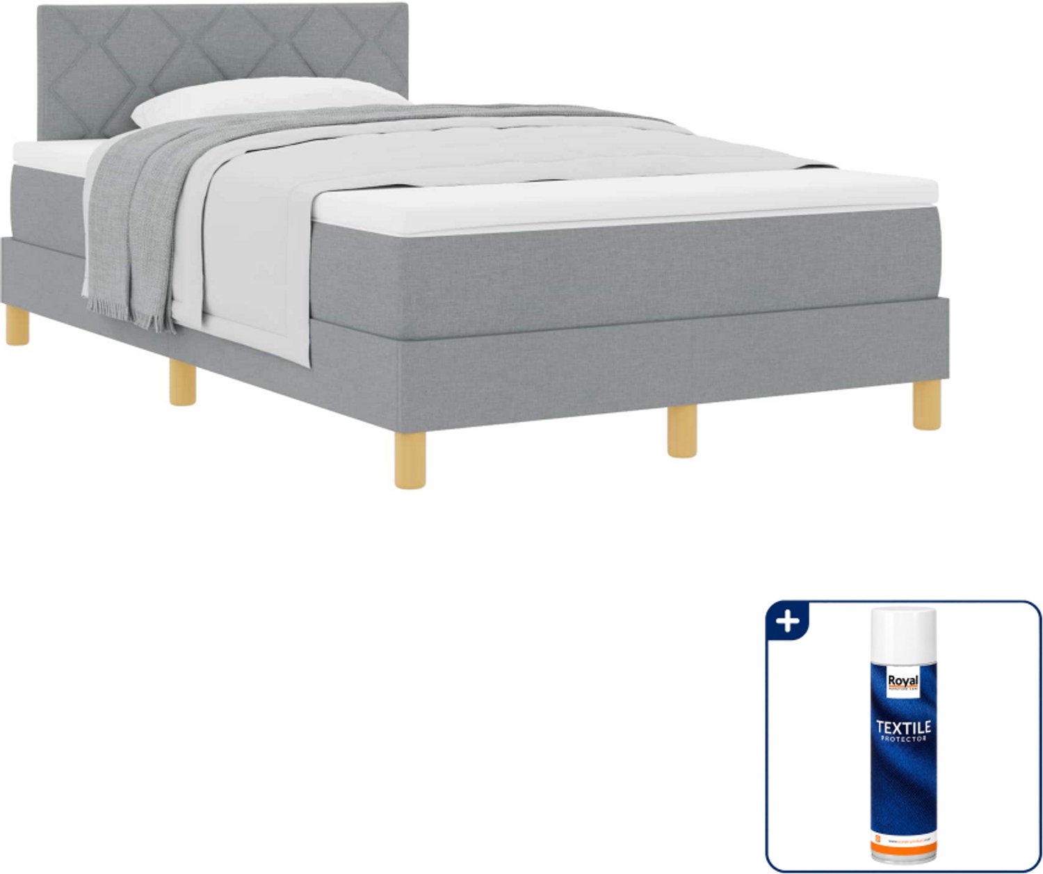vidaXL boxspringbed met kussen - 120 x 200 cm - stof - lichtgrijs - Inclusief textielbeschermer 500 ml