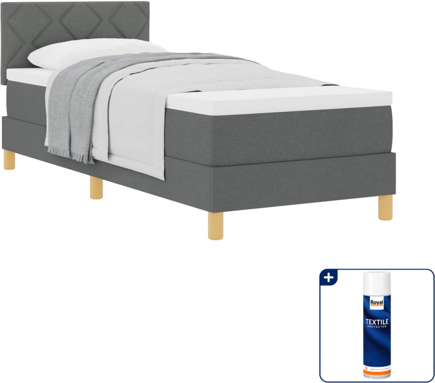 vidaXL boxspringbed - 80 x 200 cm - donkergrijs - Inclusief textielbeschermer 500 ml