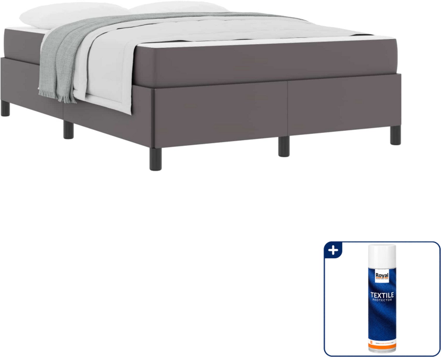 vidaXL bed met matras - Queensize - 160 x 200 cm - grijs - Inclusief textielbeschermer 500 ml