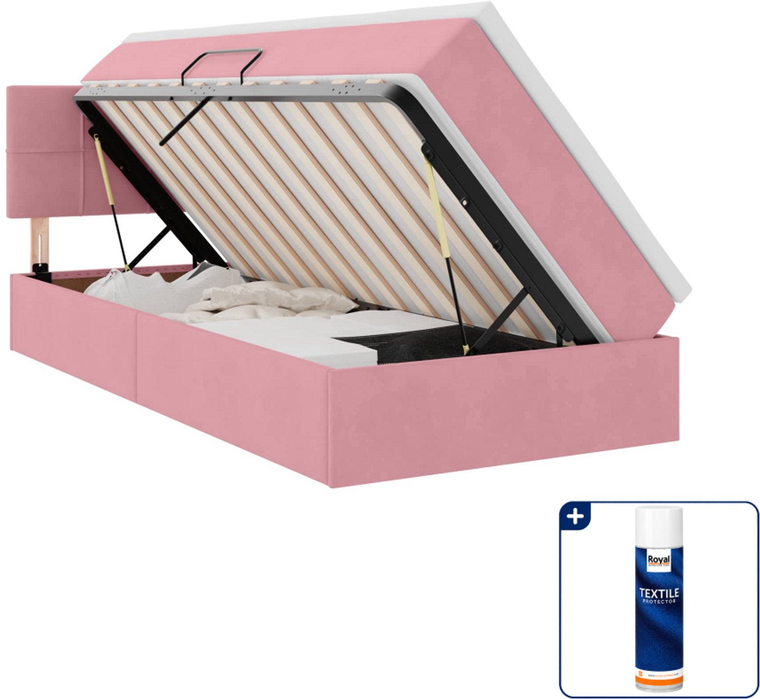 vidaXL opbergbed met hoofdeinde - 90 x 190 cm - fluweel - roze - Inclusief textielbeschermer 500 ml